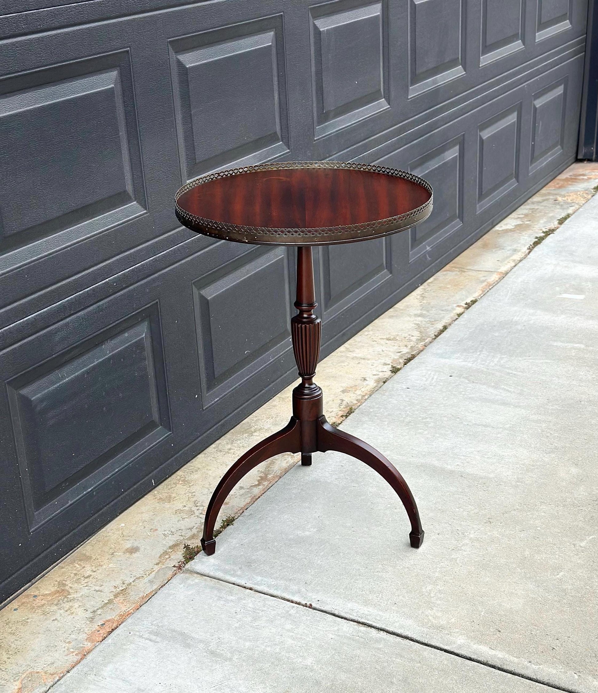 Antique Early 1900's Solid Wood Brass Trim Federal Mahogany Side Table