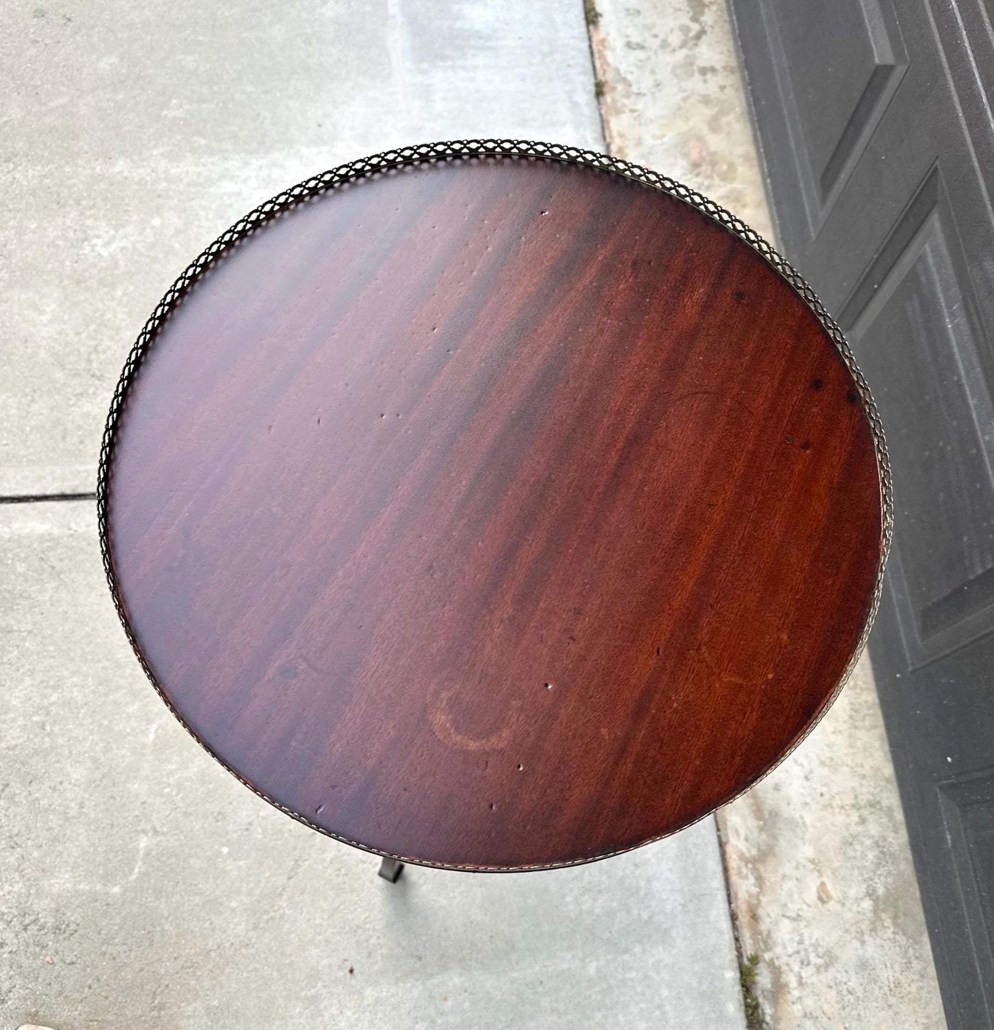 Antique Early 1900's Solid Wood Brass Trim Federal Mahogany Side Table