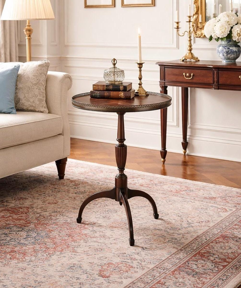 Antique Early 1900's Solid Wood Brass Trim Federal Mahogany Side Table
