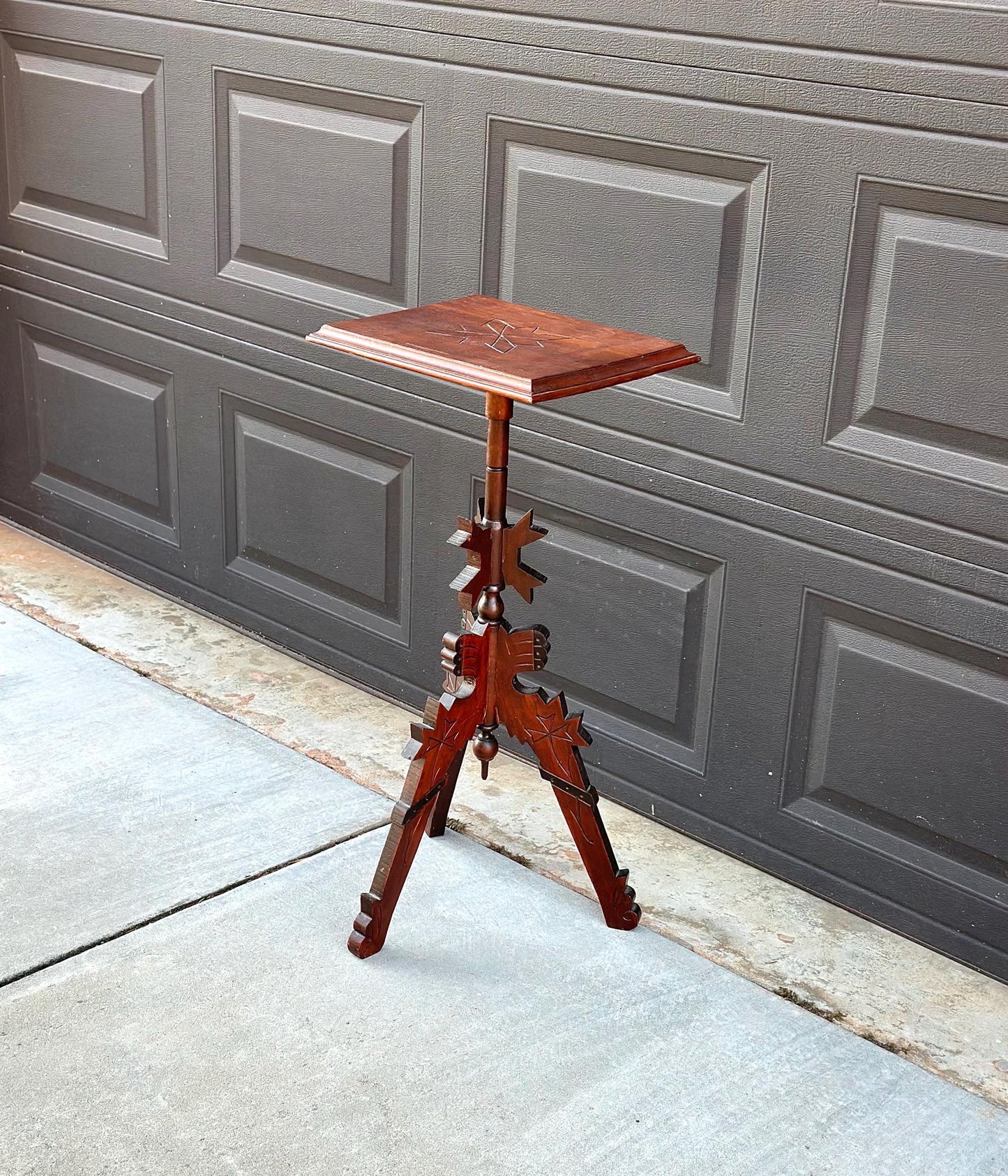 Antique Late 1800's Solid Wood Hand Carved Mahogany Accent Table
