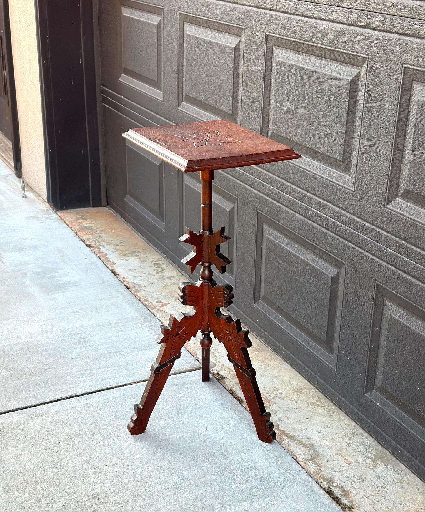 Antique Late 1800's Solid Wood Hand Carved Mahogany Accent Table