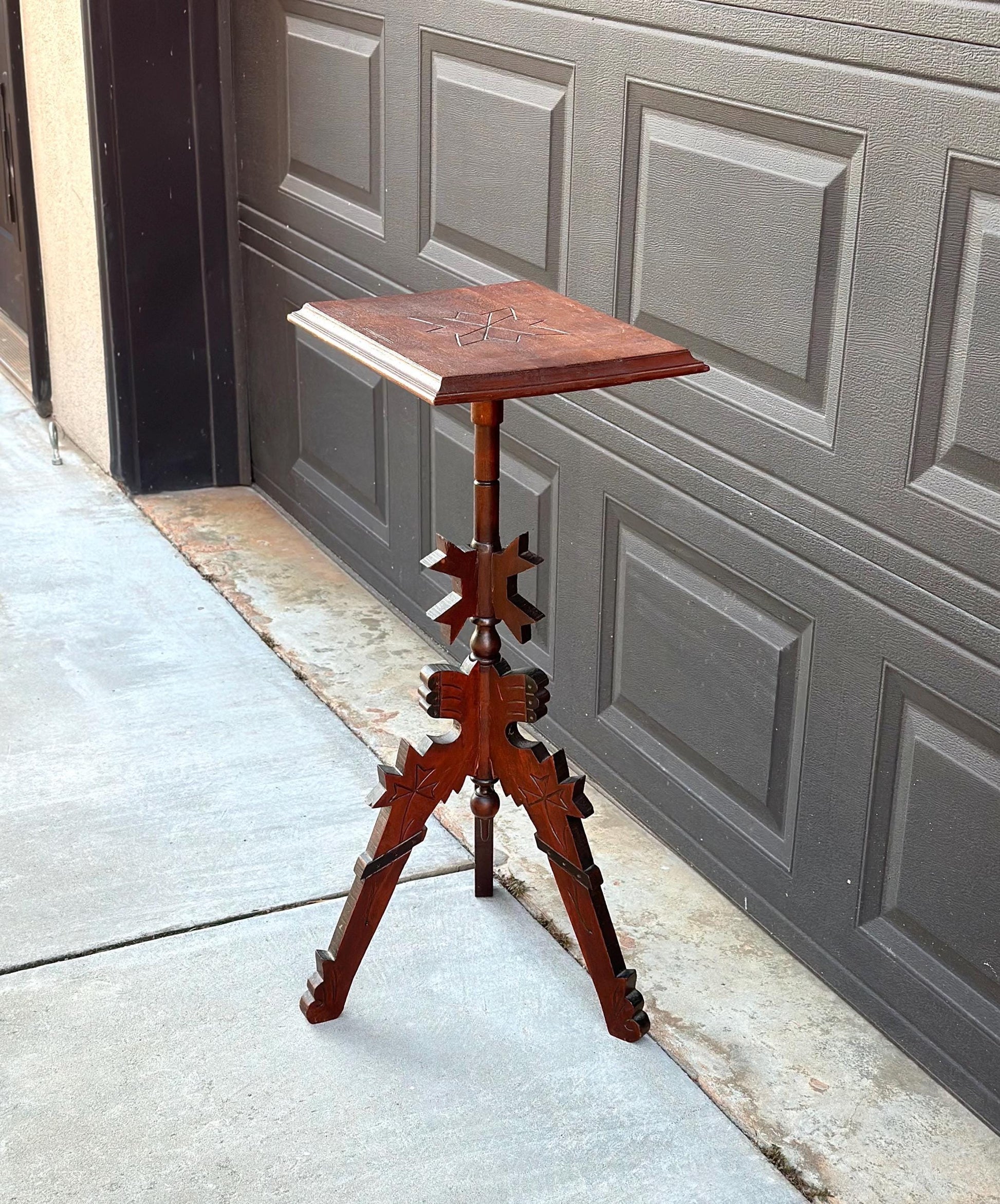Antique Late 1800's Solid Wood Hand Carved Mahogany Accent Table