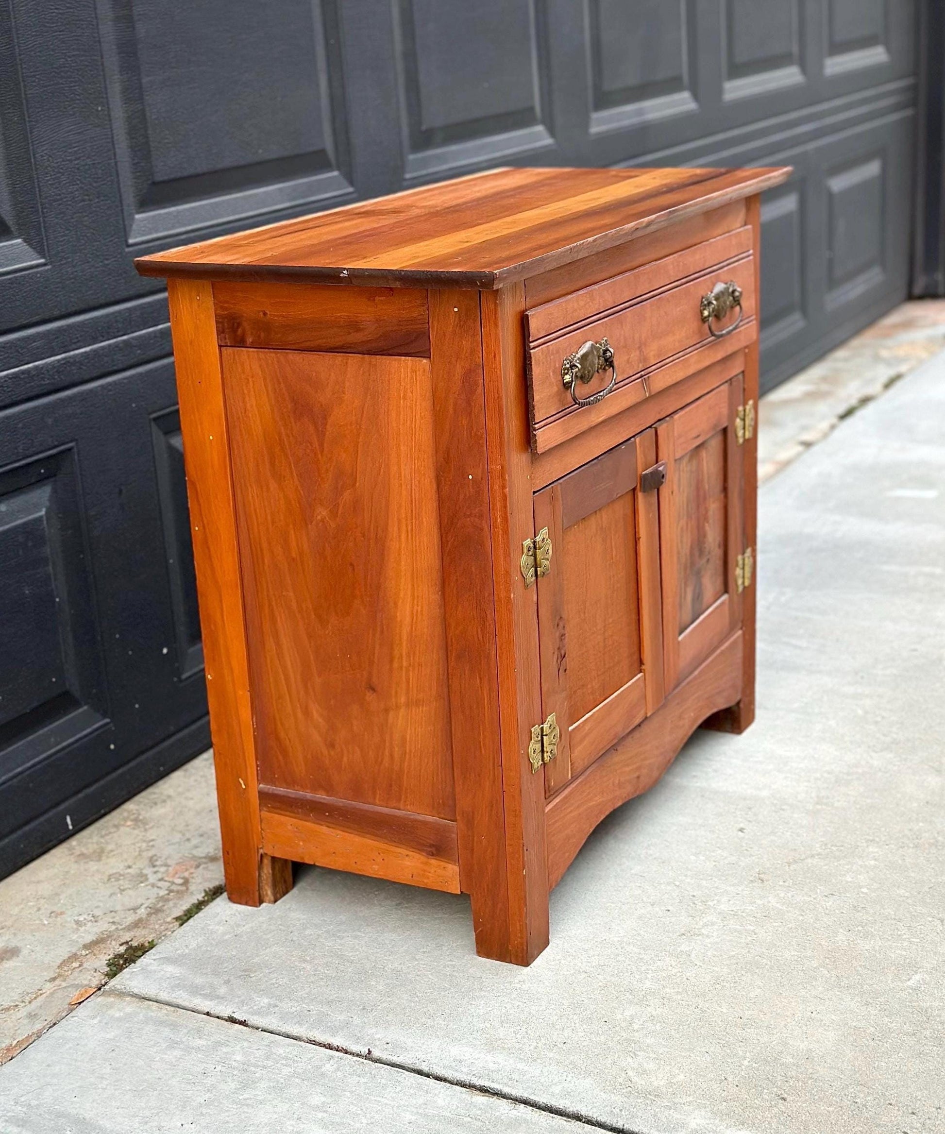 Antique Early 1900's Solid Wood Eastlake Oak & Pine Cabinet with Drawer