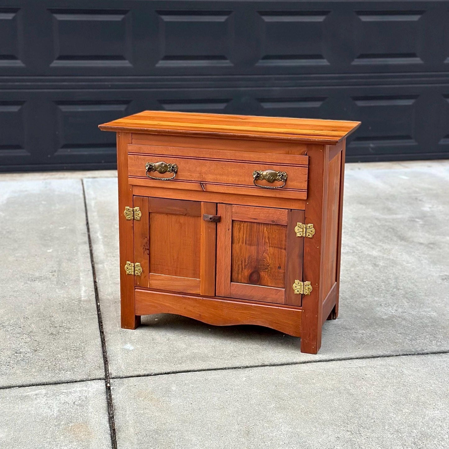 Antique Early 1900's Solid Wood Eastlake Oak & Pine Cabinet with Drawer