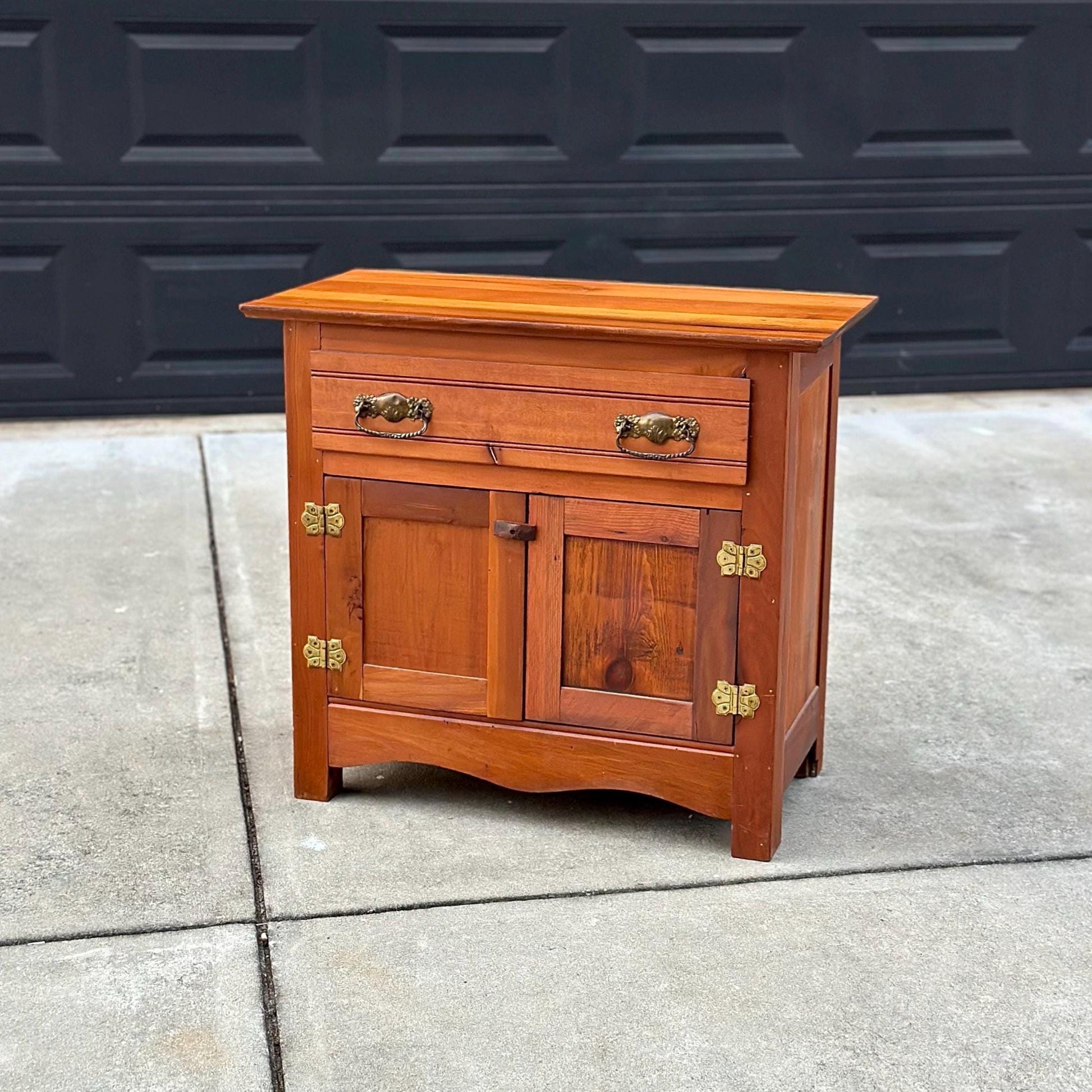 Antique Early 1900's Solid Wood Eastlake Oak & Pine Cabinet with Drawer
