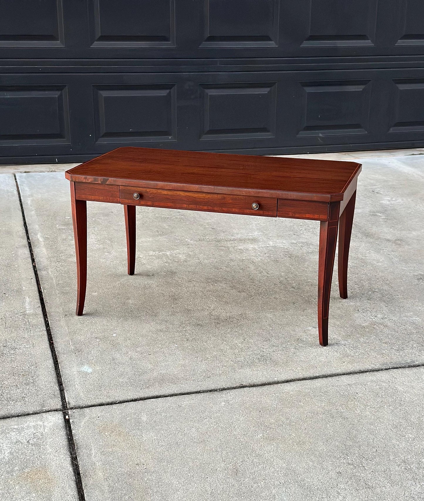 Antique Early 1900's Banded Mahogany Single Drawer Traditional Wood Coffee Table