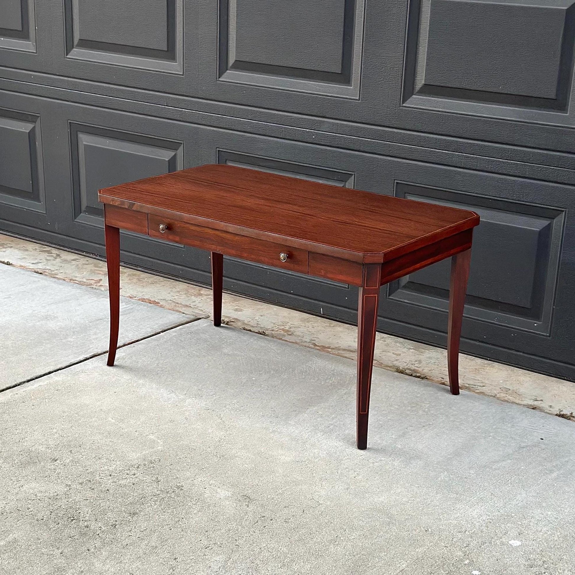 Antique Early 1900's Banded Mahogany Single Drawer Traditional Wood Coffee Table