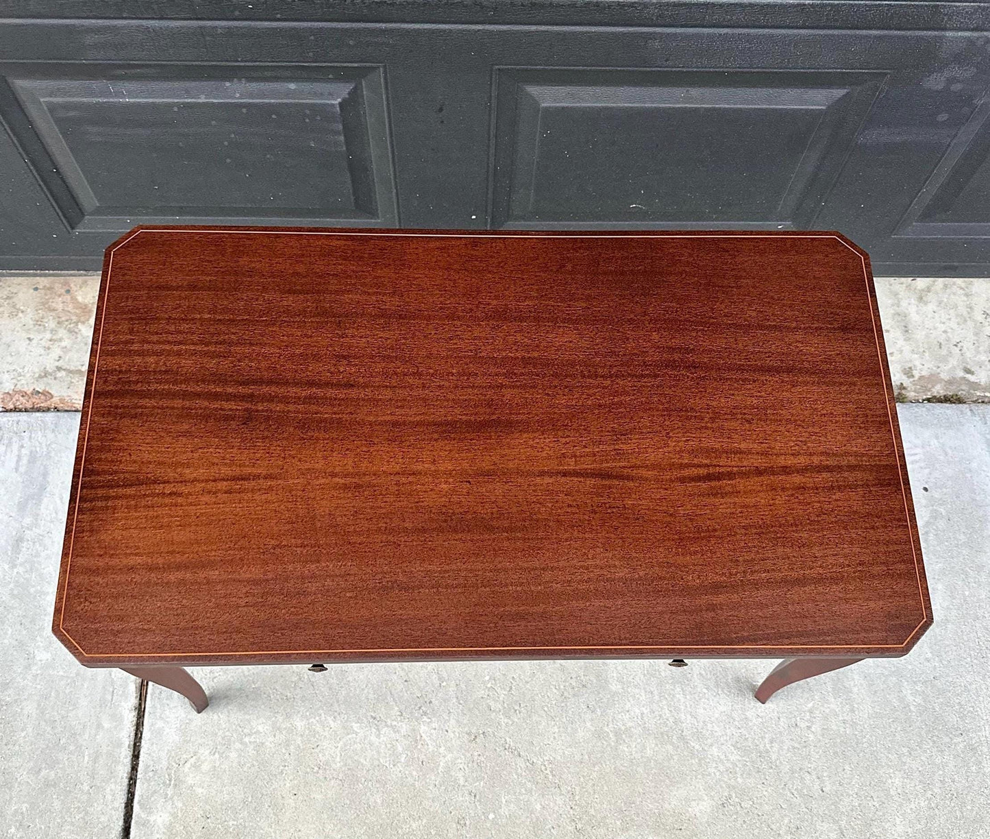 Antique Early 1900's Banded Mahogany Single Drawer Traditional Wood Coffee Table