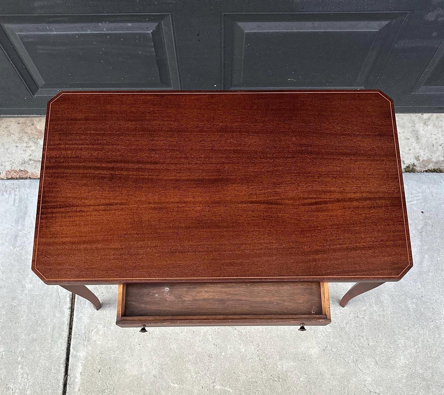 Antique Early 1900's Banded Mahogany Single Drawer Traditional Wood Coffee Table
