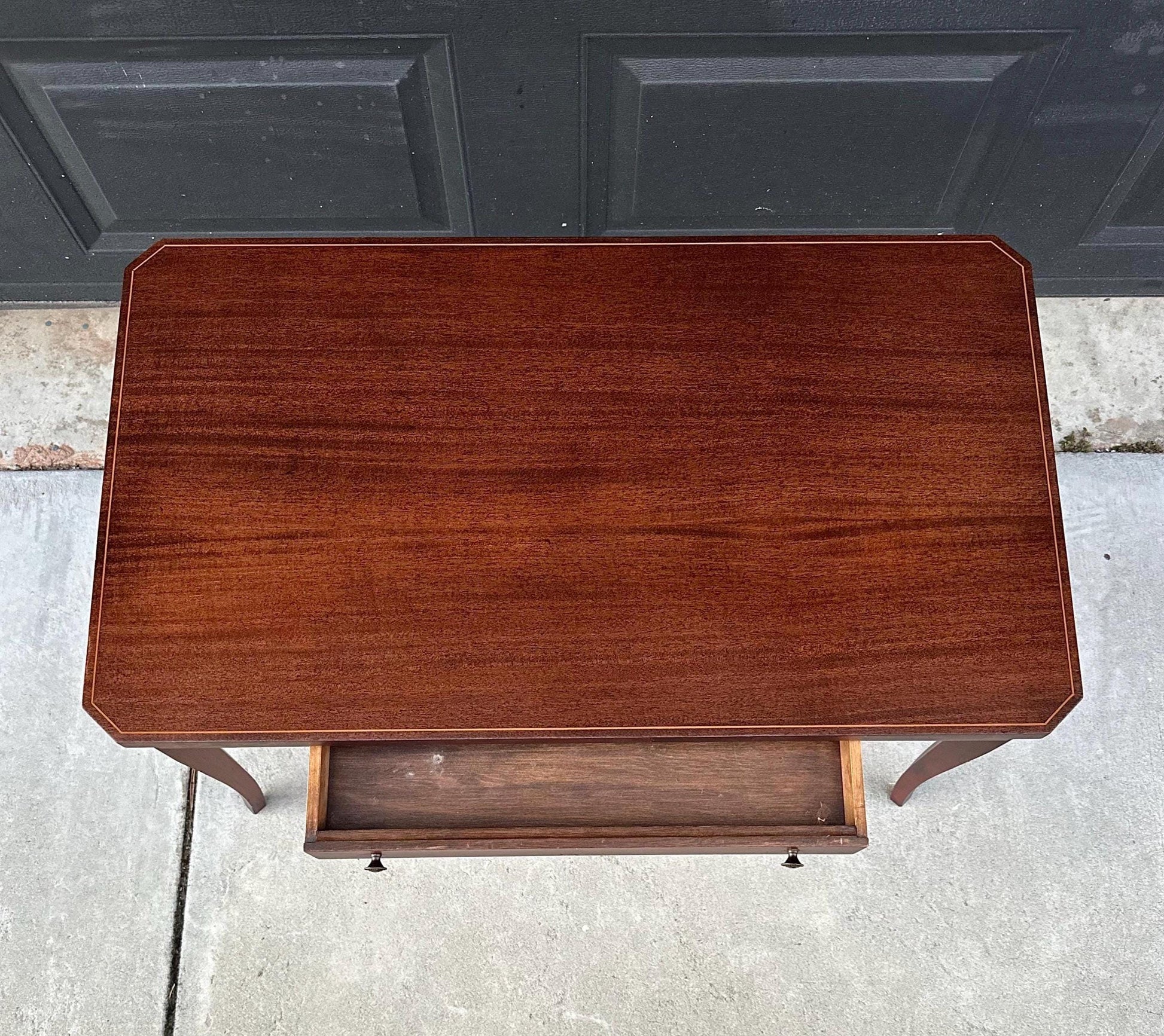 Antique Early 1900's Banded Mahogany Single Drawer Traditional Wood Coffee Table