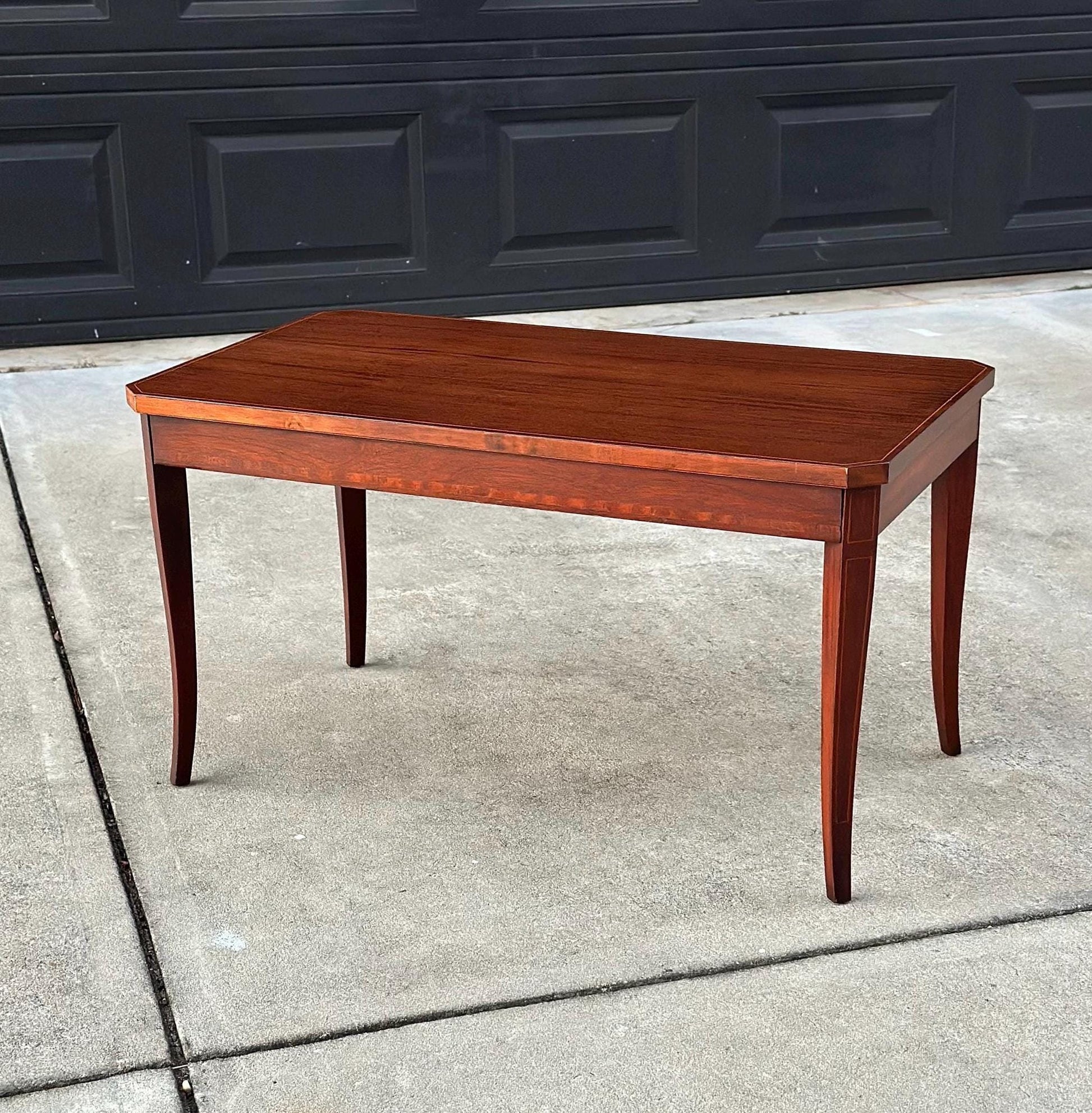 Antique Early 1900's Banded Mahogany Single Drawer Traditional Wood Coffee Table