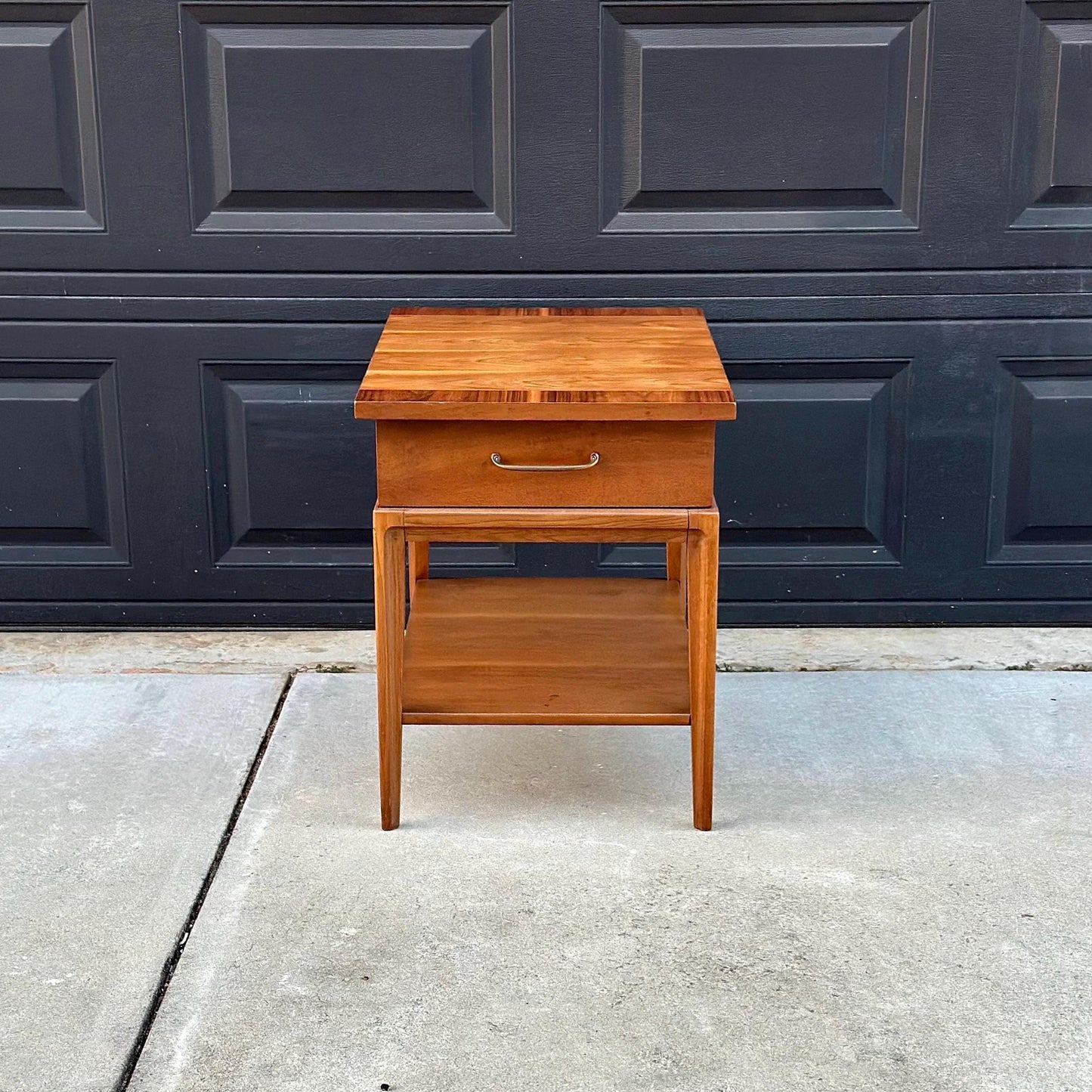 Vintage Mid 1900's Walnut Wood Single Drawer Platform MCM Side Table