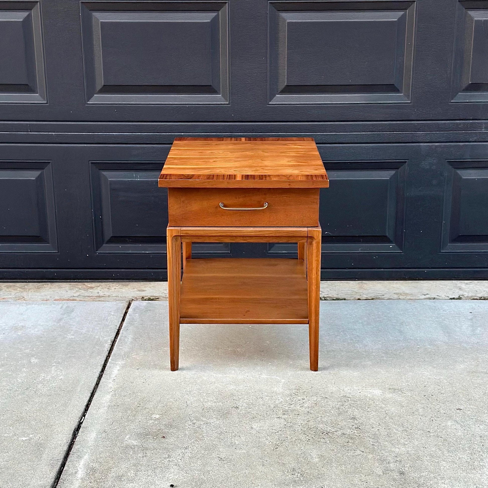 Vintage Mid 1900's Walnut Wood Single Drawer Platform MCM Side Table