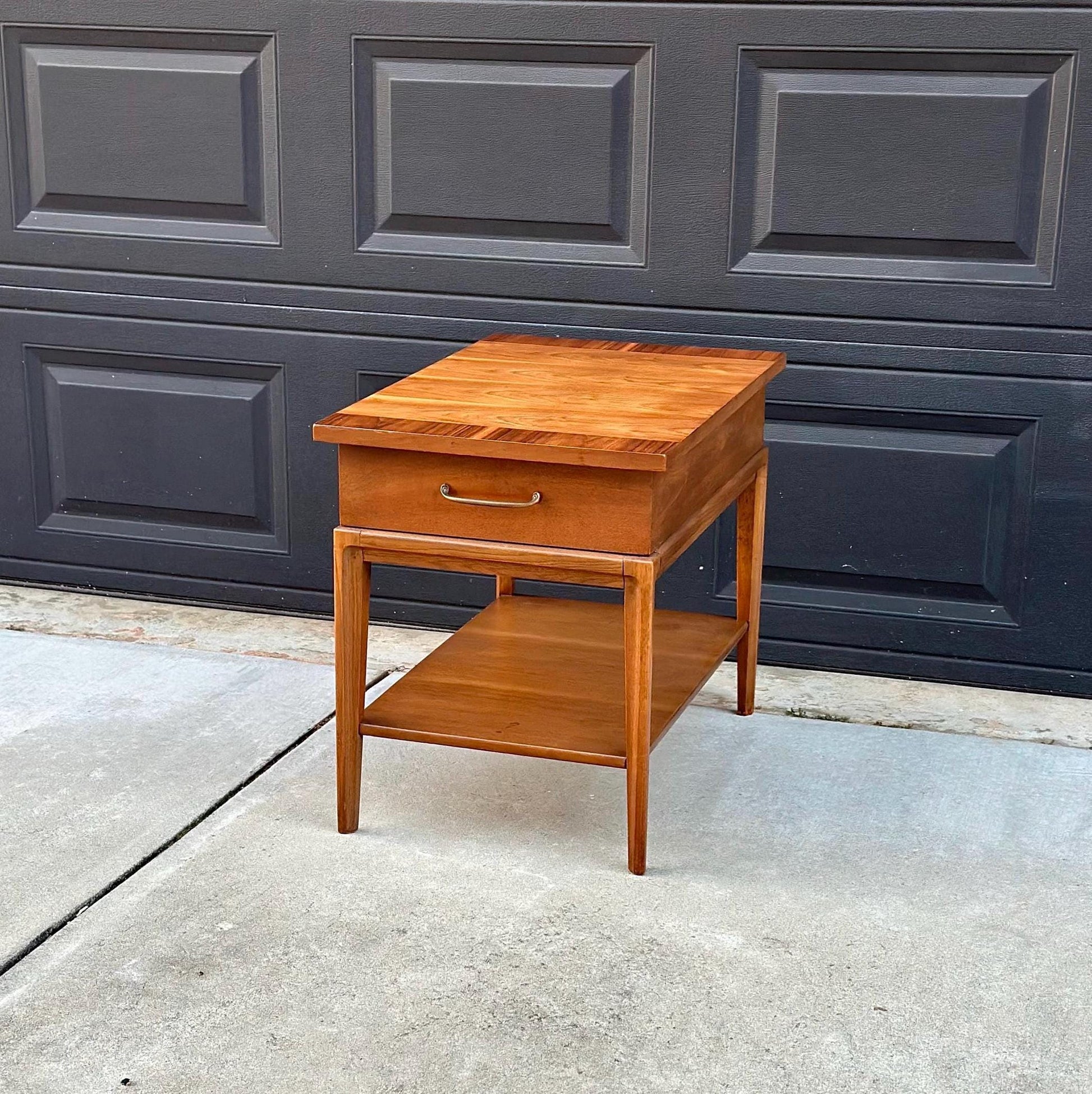 Vintage Mid 1900's Walnut Wood Single Drawer Platform MCM Side Table