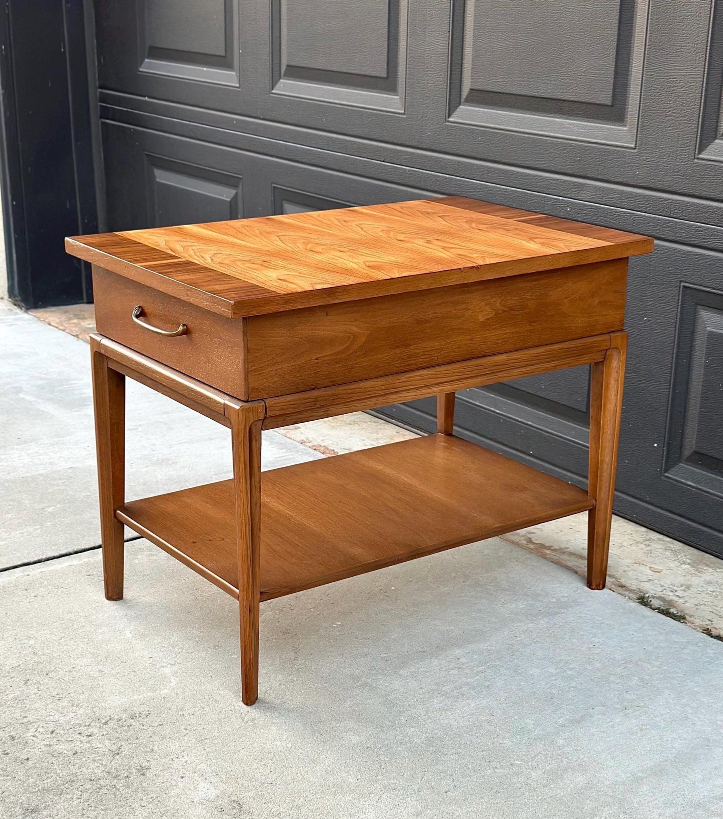 Vintage Mid 1900's Walnut Wood Single Drawer Platform MCM Side Table