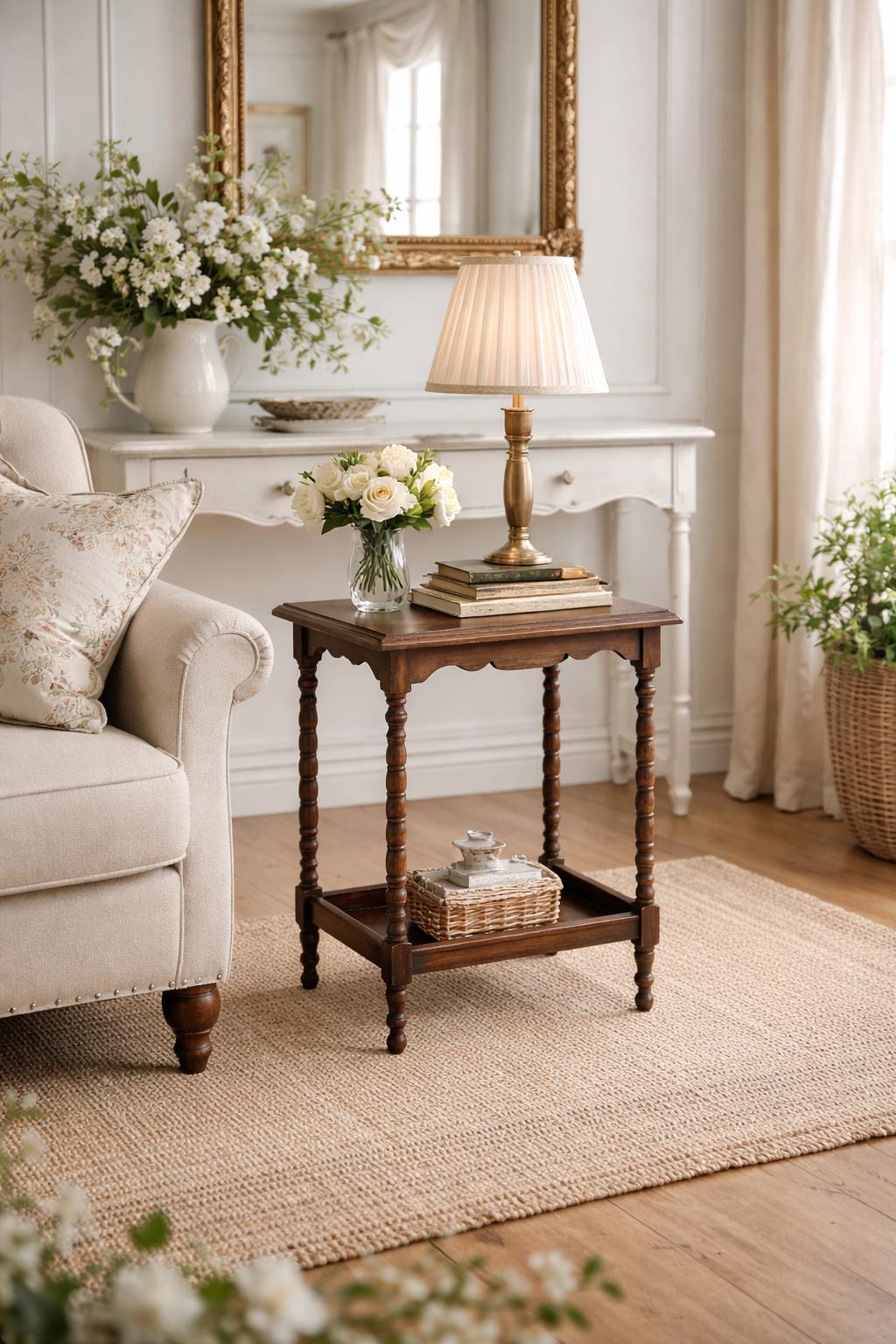 Antique Early 1900's Solid Wood Spindle Leg Mahogany Accent Table