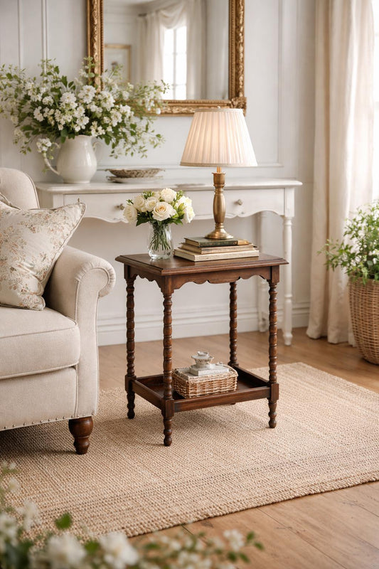 Antique Early 1900's Solid Wood Spindle Leg Mahogany Accent Table