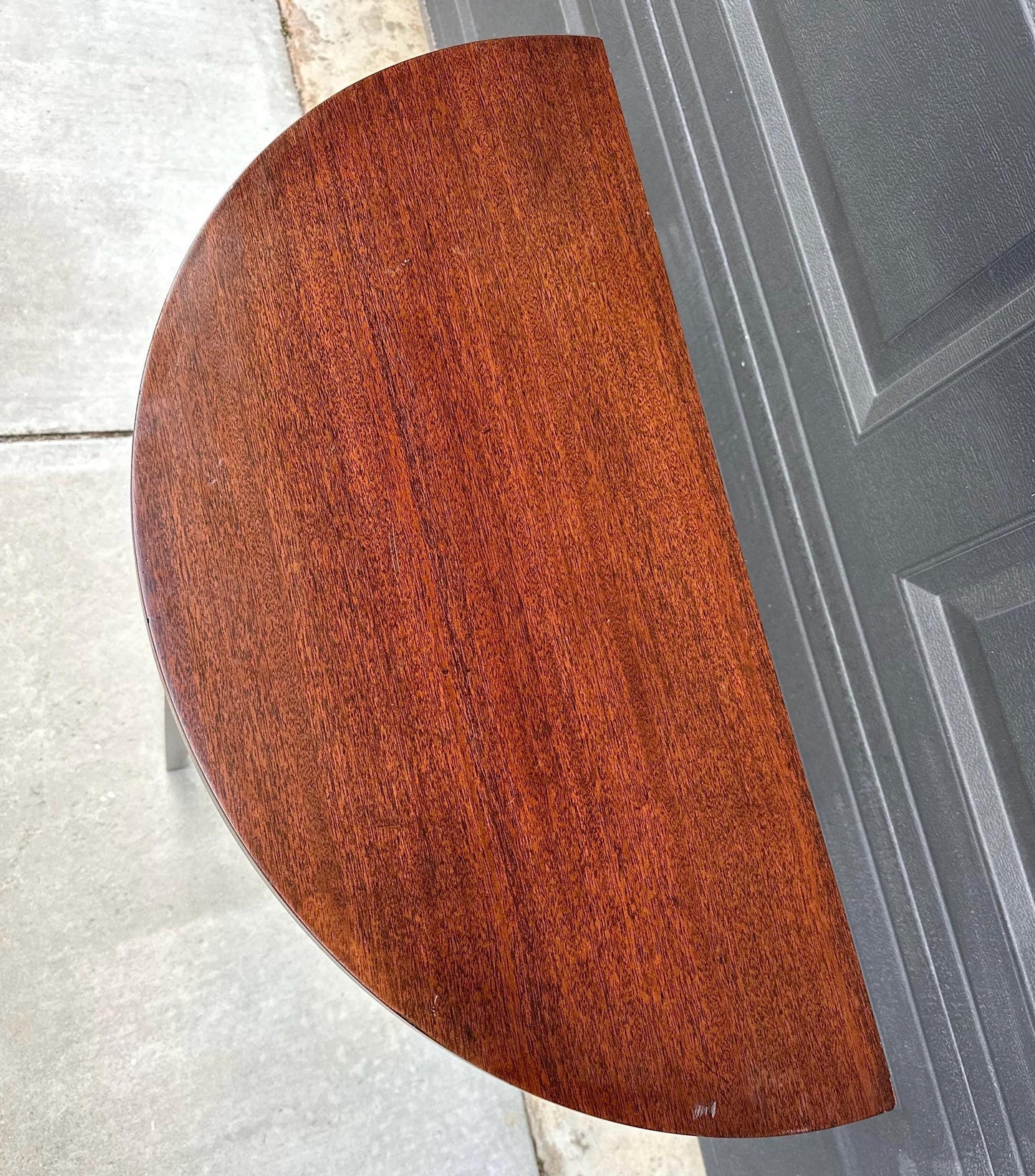 Antique Early 1900's Banded Mahogany Sheraton Demi-Lune Half Round Wood Accent Table