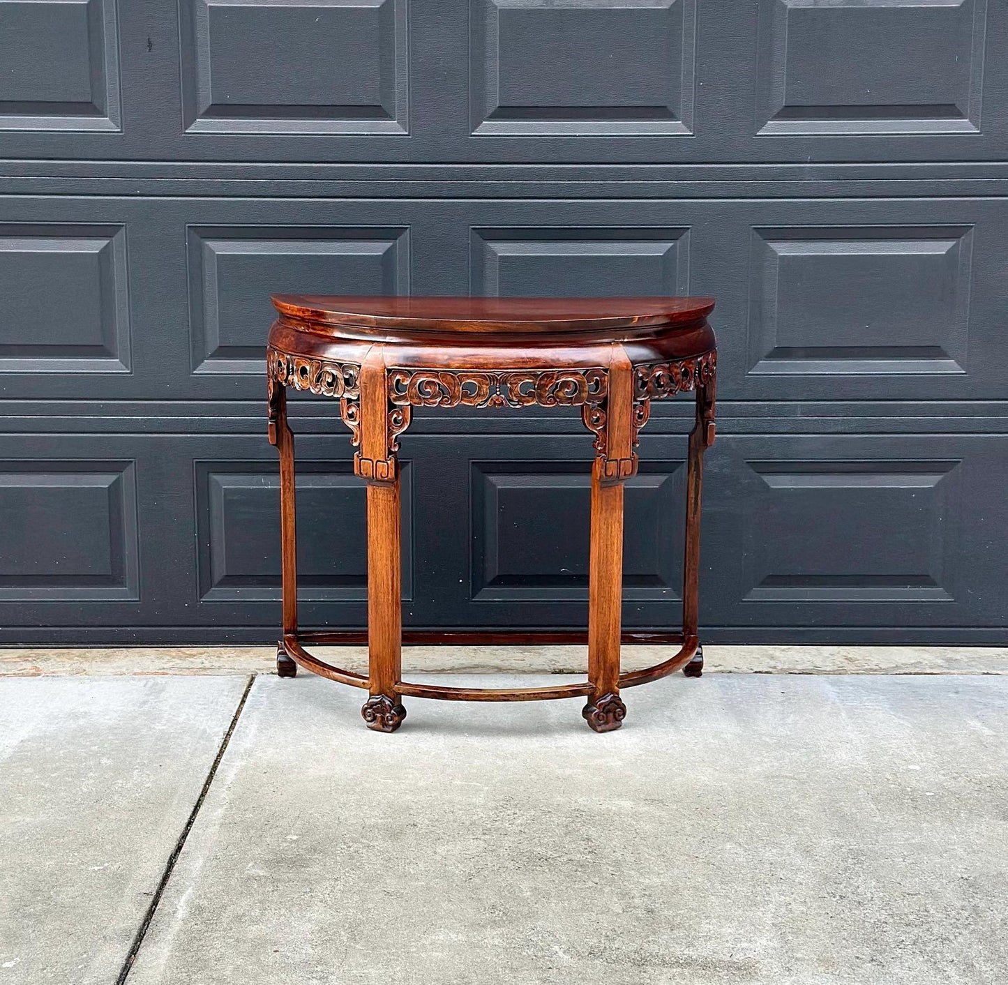 Antique Early 1900's Solid Wood Demi-Lune Mahogany Oriental Half Round Accent Table