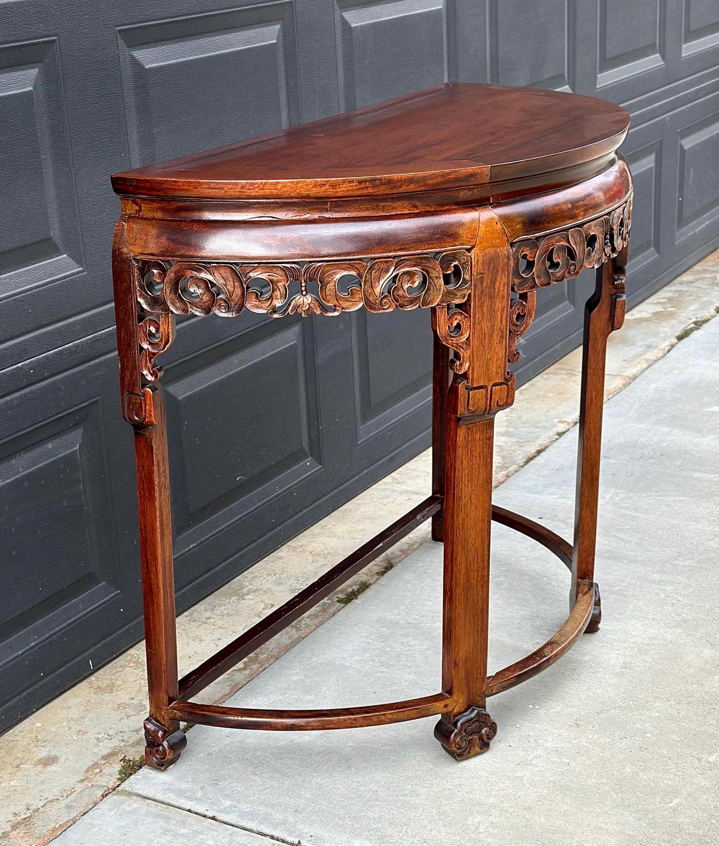 Antique Early 1900's Solid Wood Demi-Lune Mahogany Oriental Half Round Accent Table