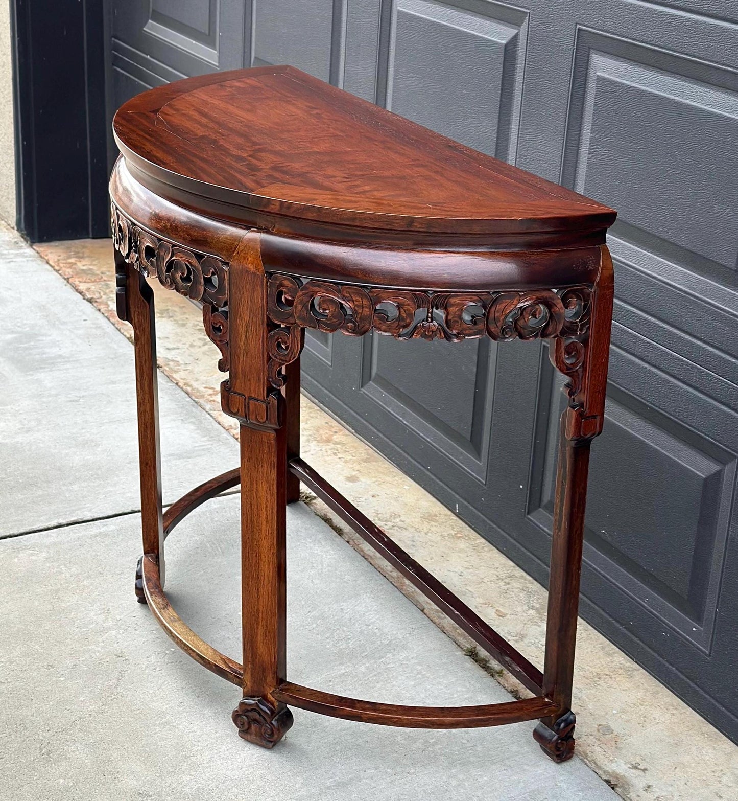 Antique Early 1900's Solid Wood Demi-Lune Mahogany Oriental Half Round Accent Table