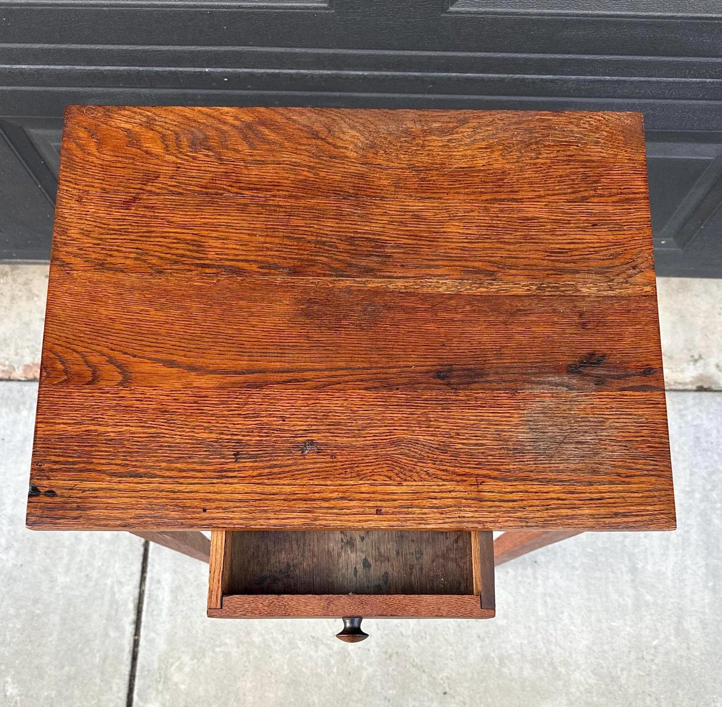 Antique Early 1900's Solid Wood Rustic Oak Side Table with Drawer
