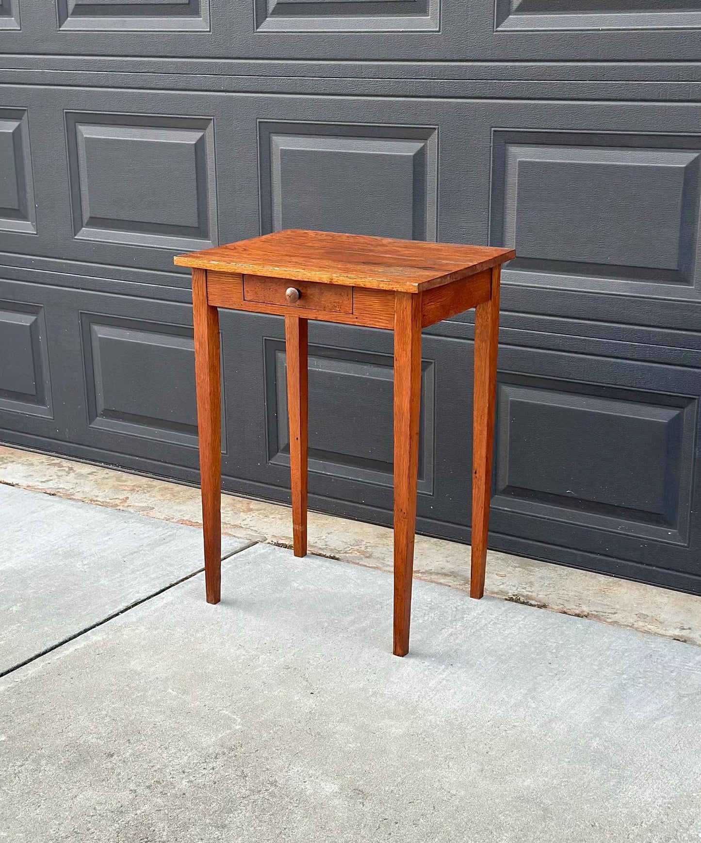 Antique Early 1900's Solid Wood Rustic Oak Side Table with Drawer