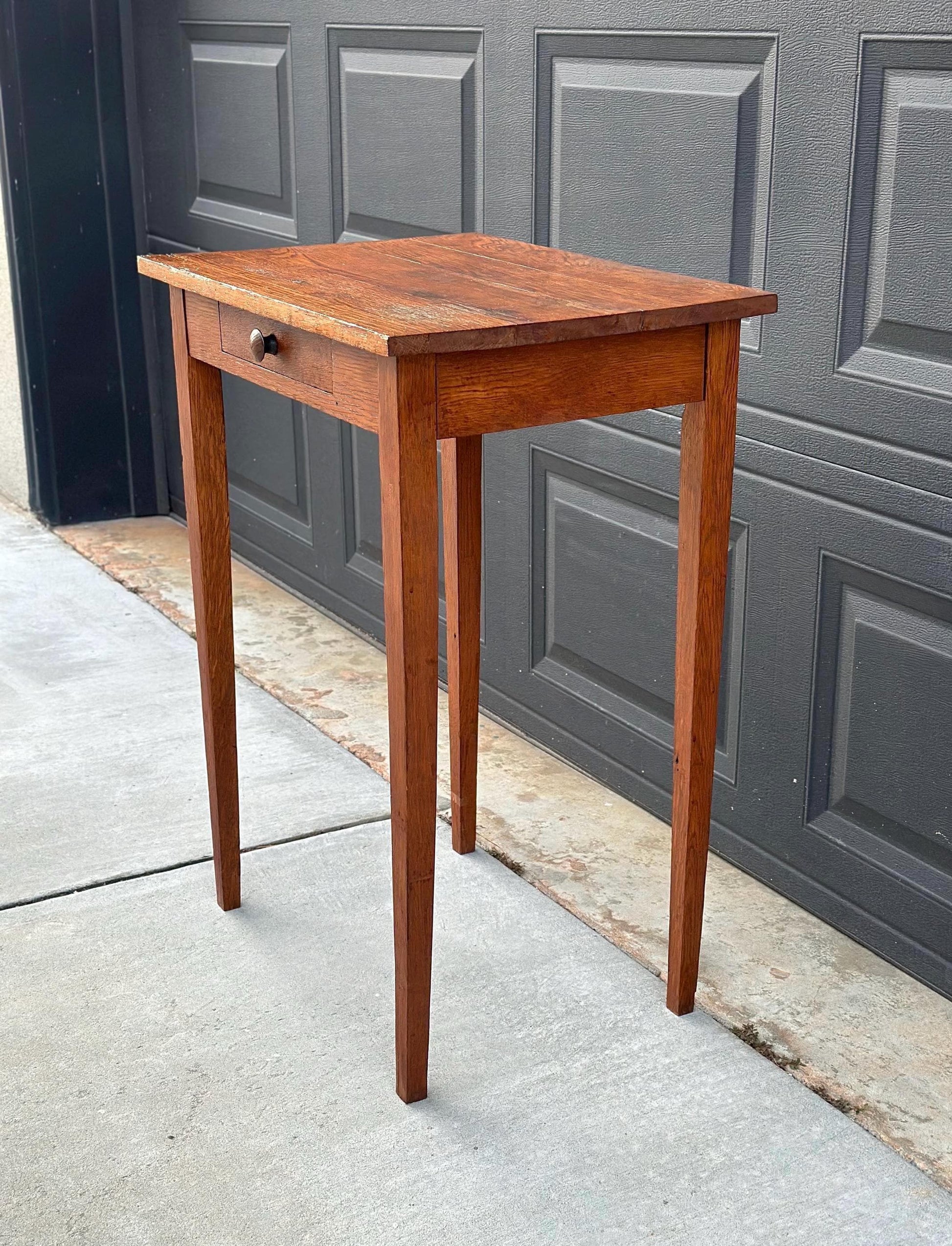 Antique Early 1900's Solid Wood Rustic Oak Side Table with Drawer