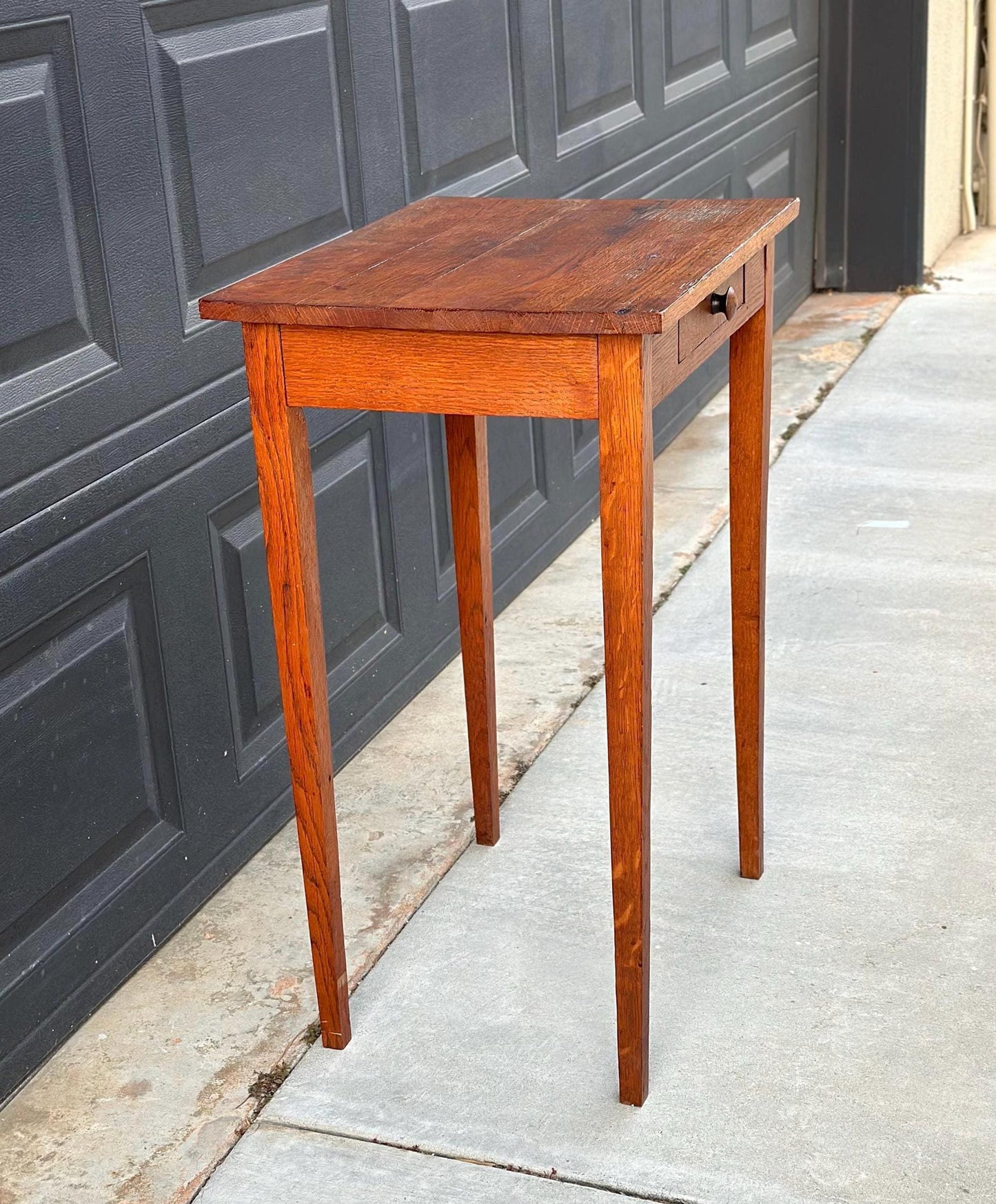 Antique Early 1900's Solid Wood Rustic Oak Side Table with Drawer