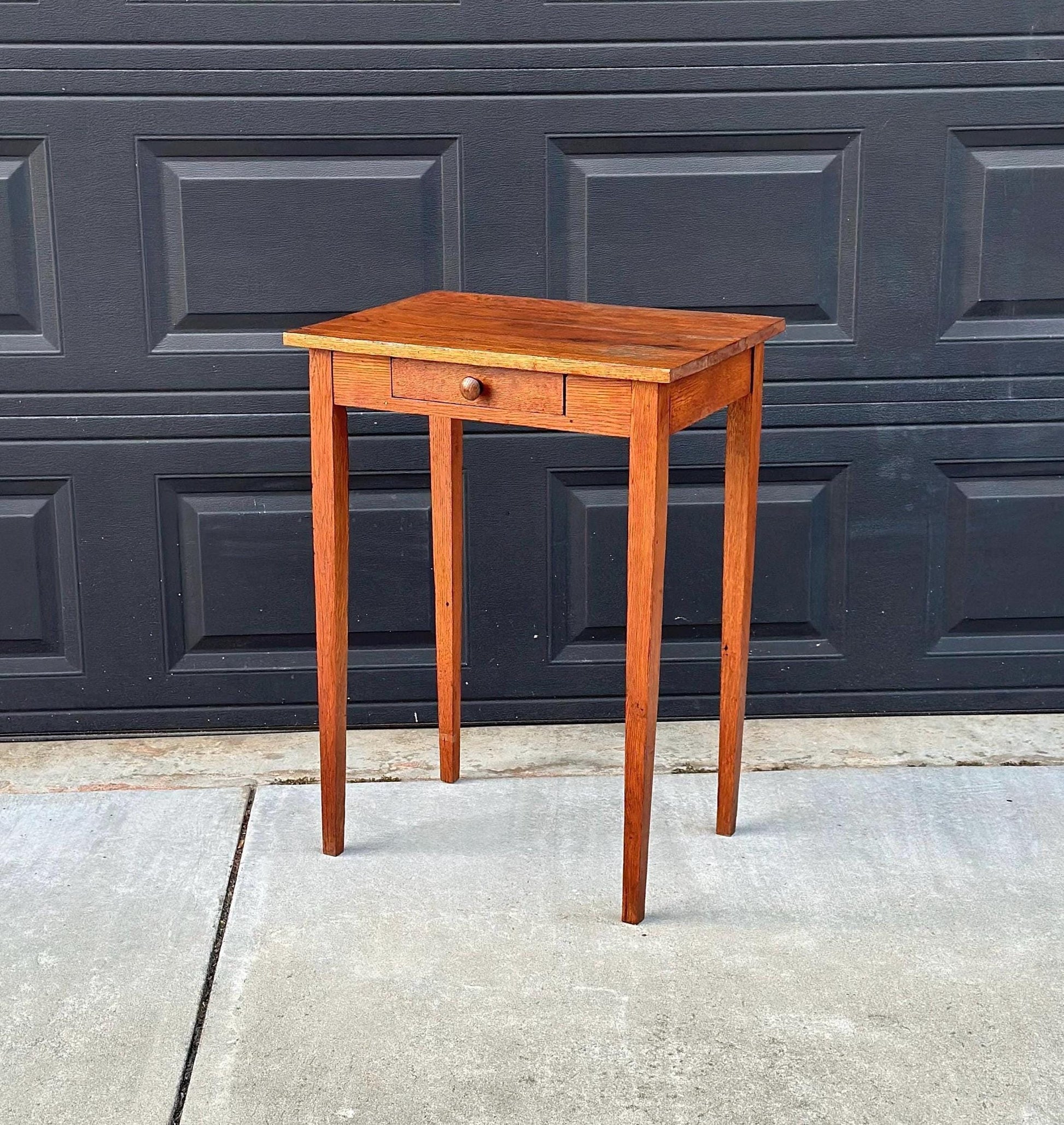Antique Early 1900's Solid Wood Rustic Oak Side Table with Drawer