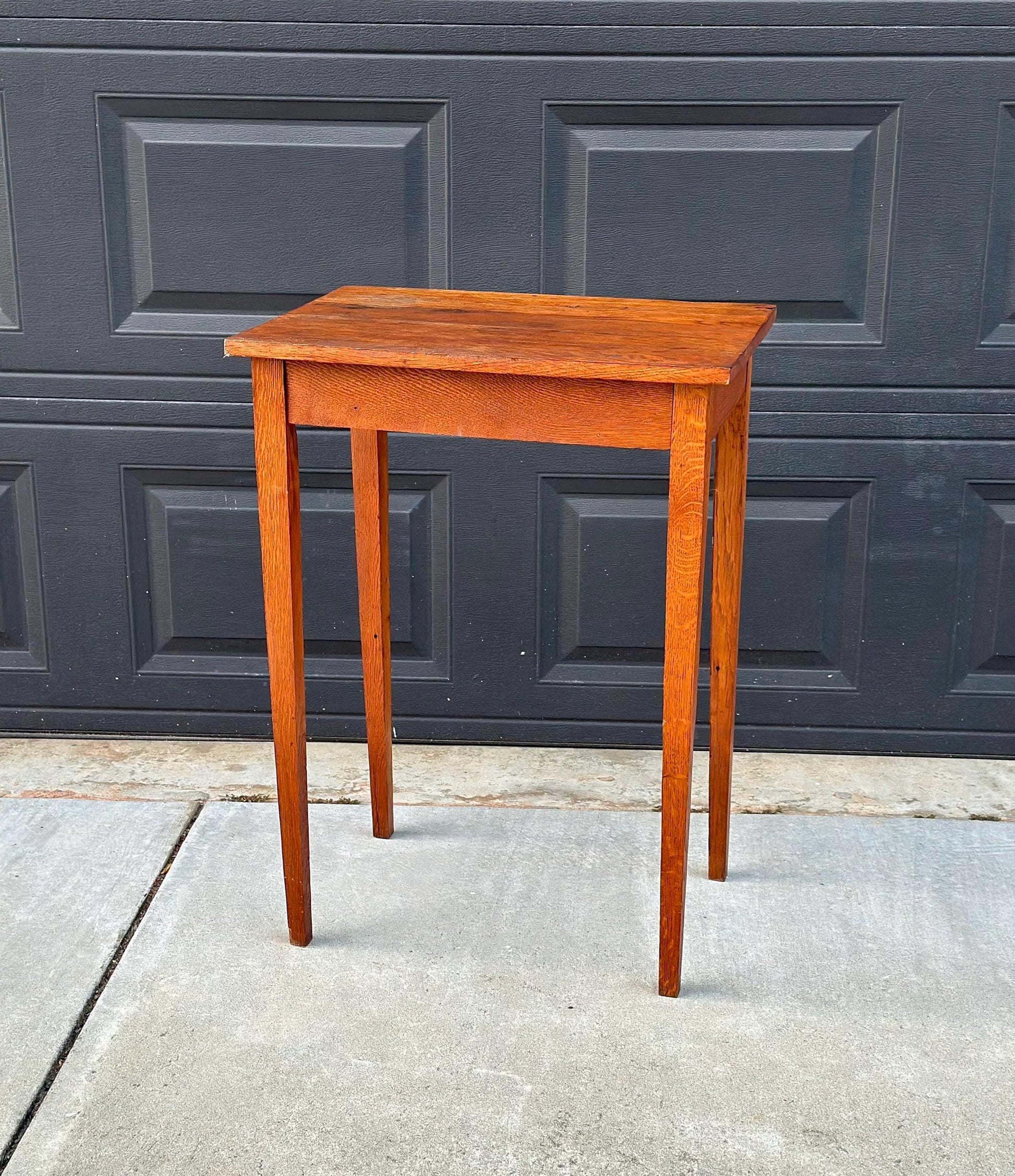 Antique Early 1900's Solid Wood Rustic Oak Side Table with Drawer