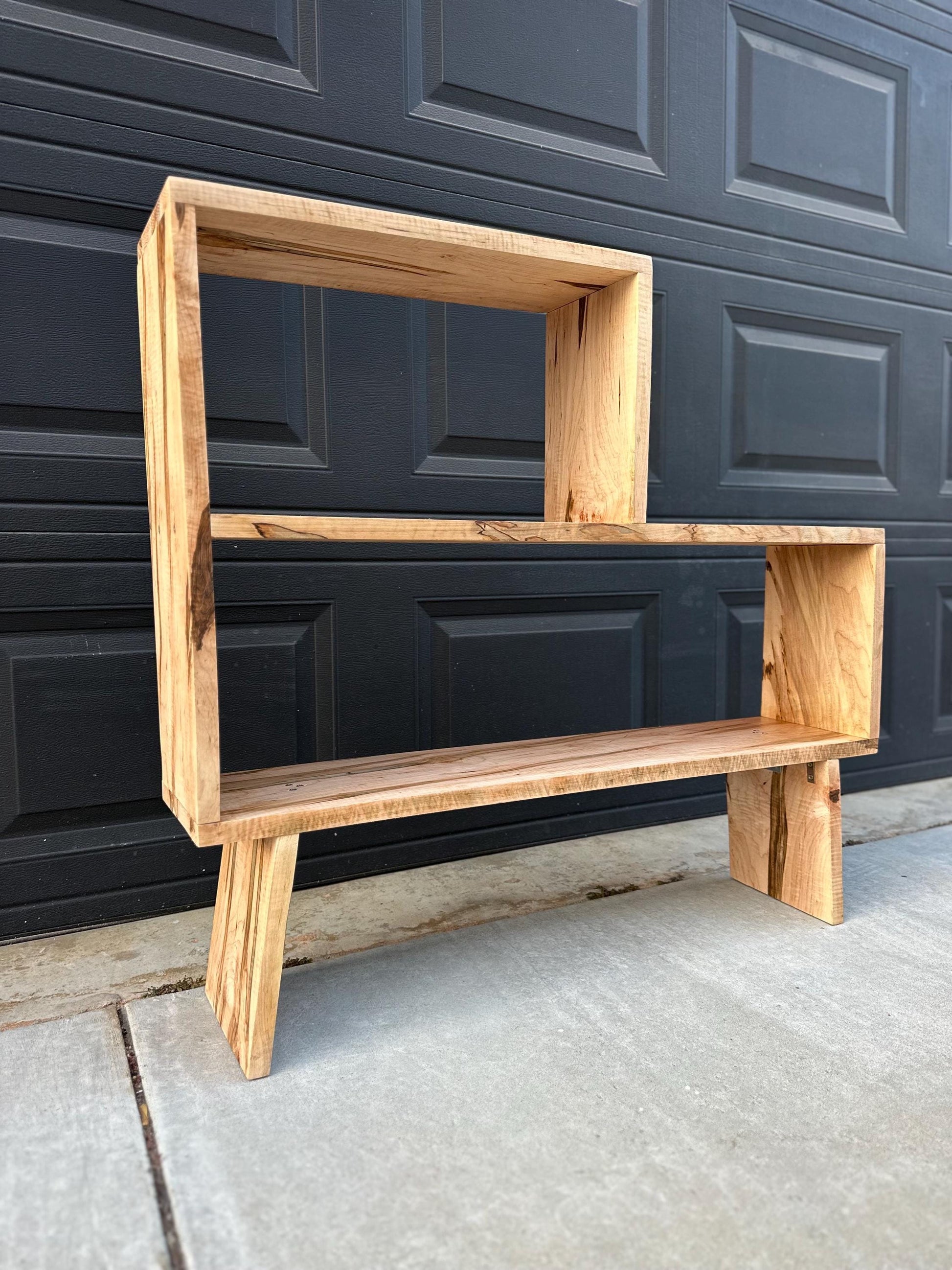 Handmade Curly Ambrosia Maple Solid Wood Modular Asymmetrical Bookshelf
