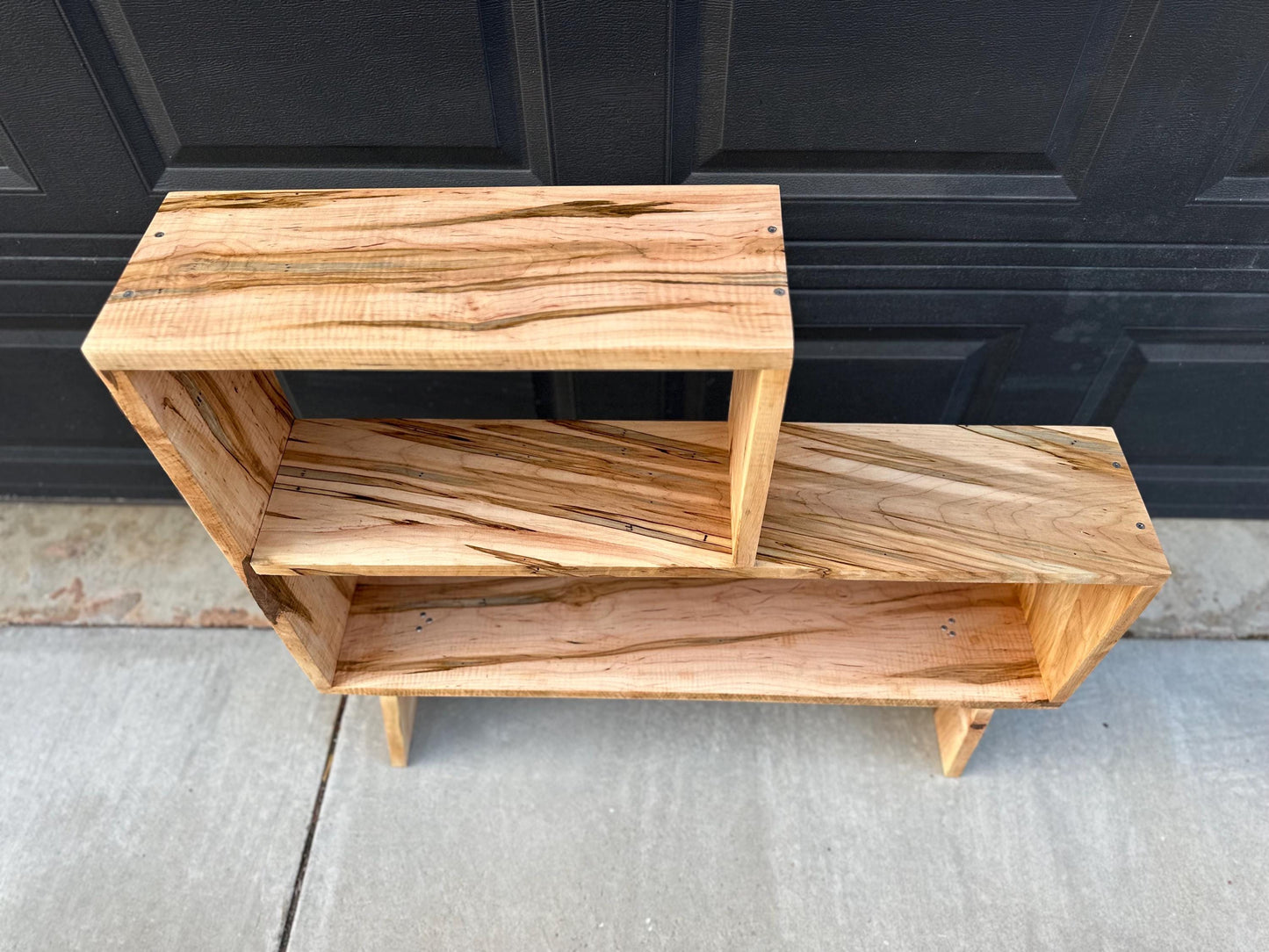 Handmade Curly Ambrosia Maple Solid Wood Modular Asymmetrical Bookshelf