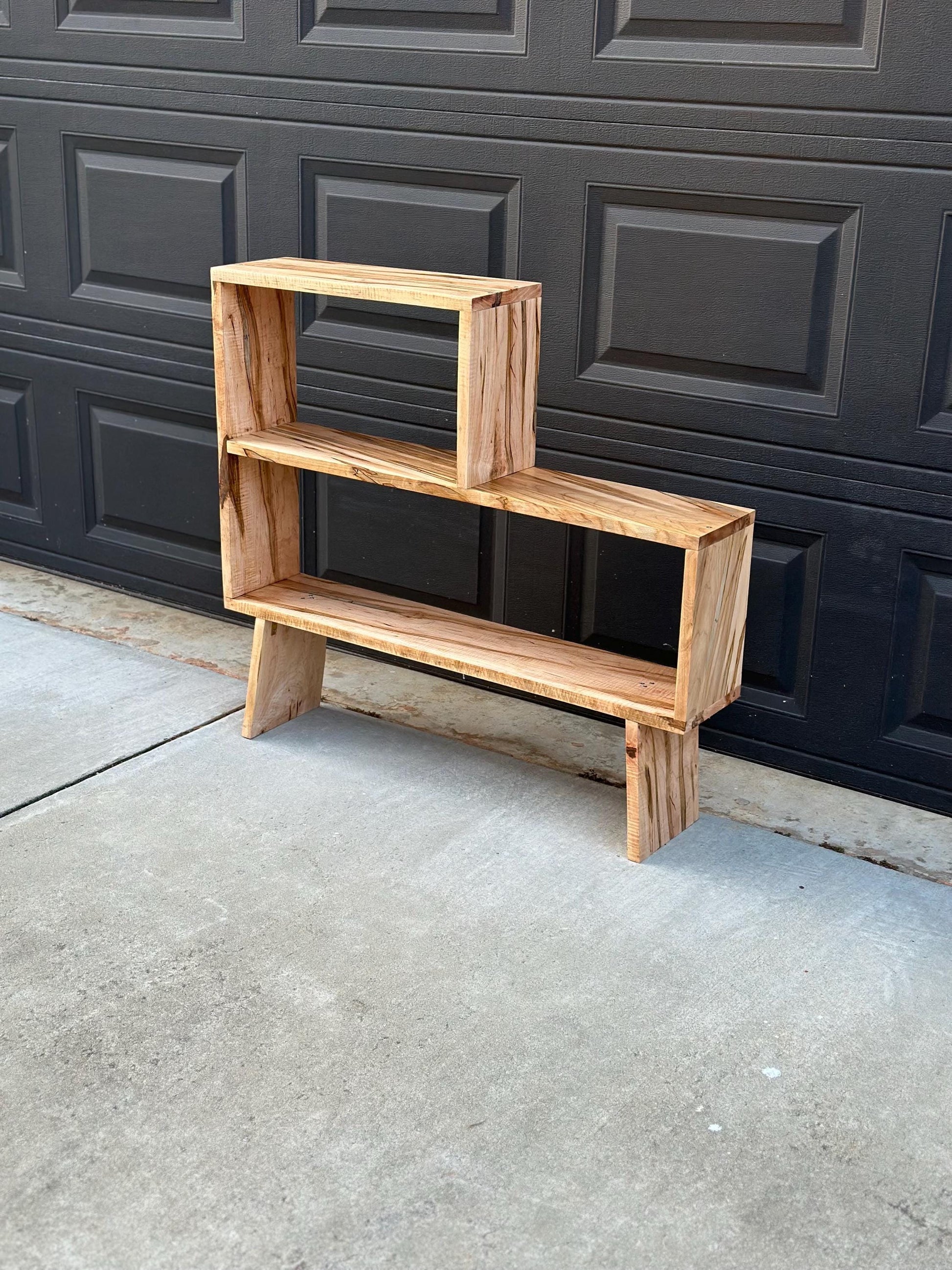 Handmade Curly Ambrosia Maple Solid Wood Modular Asymmetrical Bookshelf