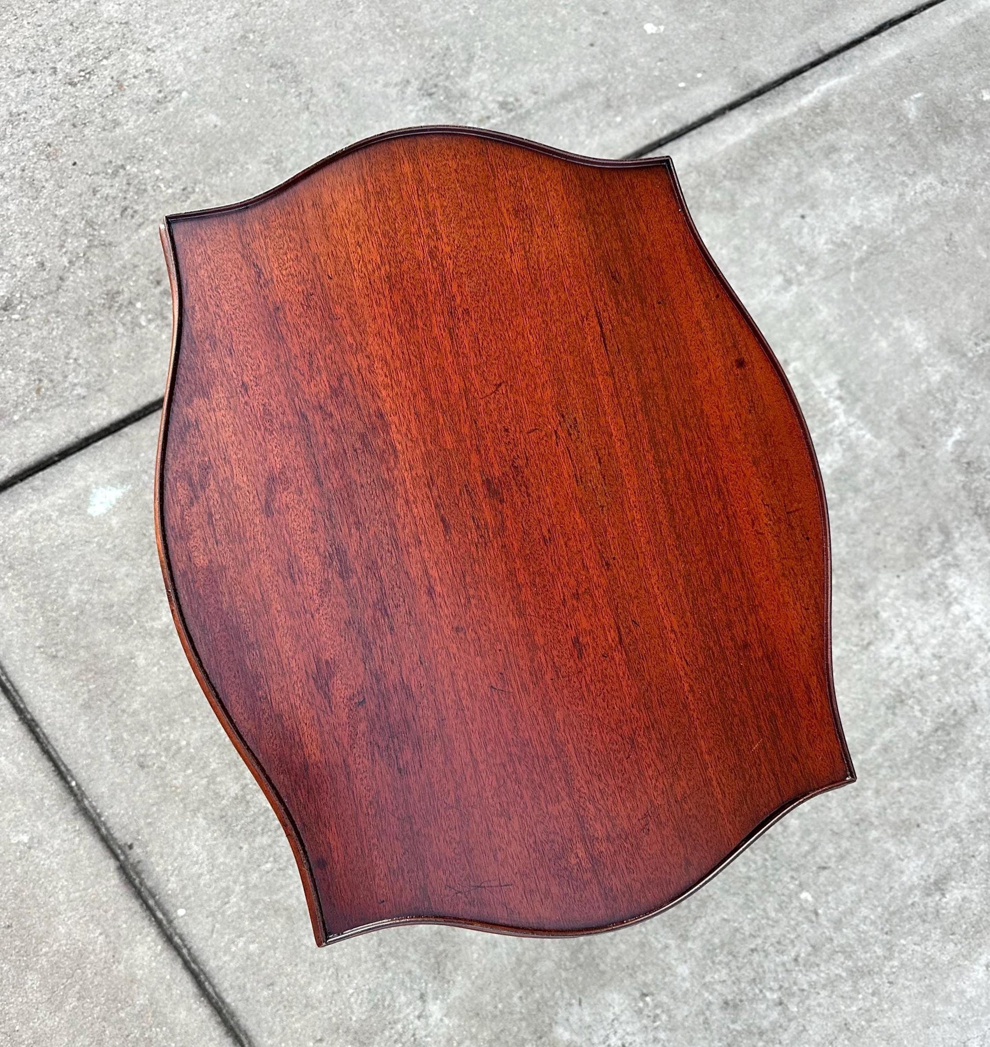 Antique Mid 1900's Hepplewhite Mahogany Stretcher Base Lamp Table