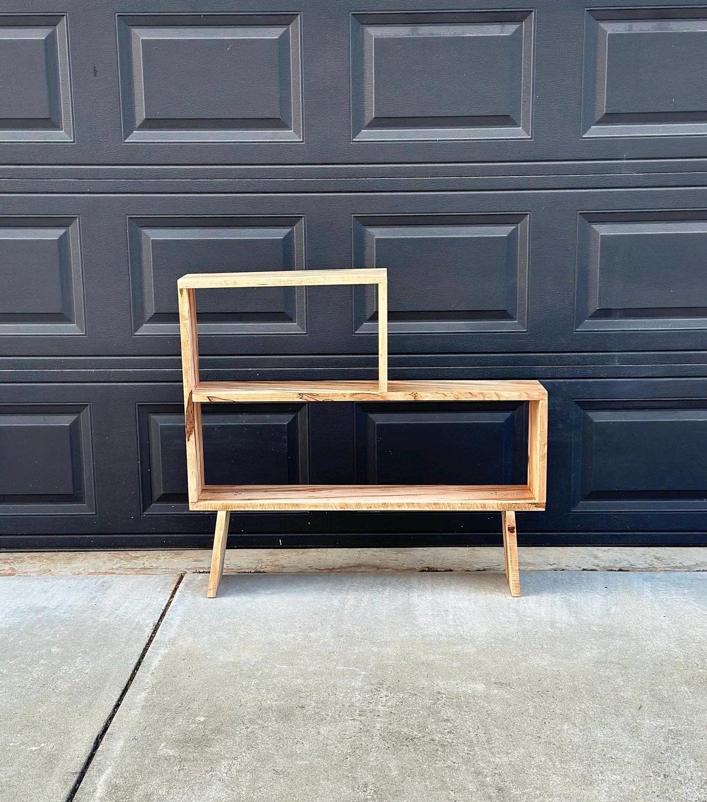 Handmade Curly Ambrosia Maple Solid Wood Modular Asymmetrical Bookshelf