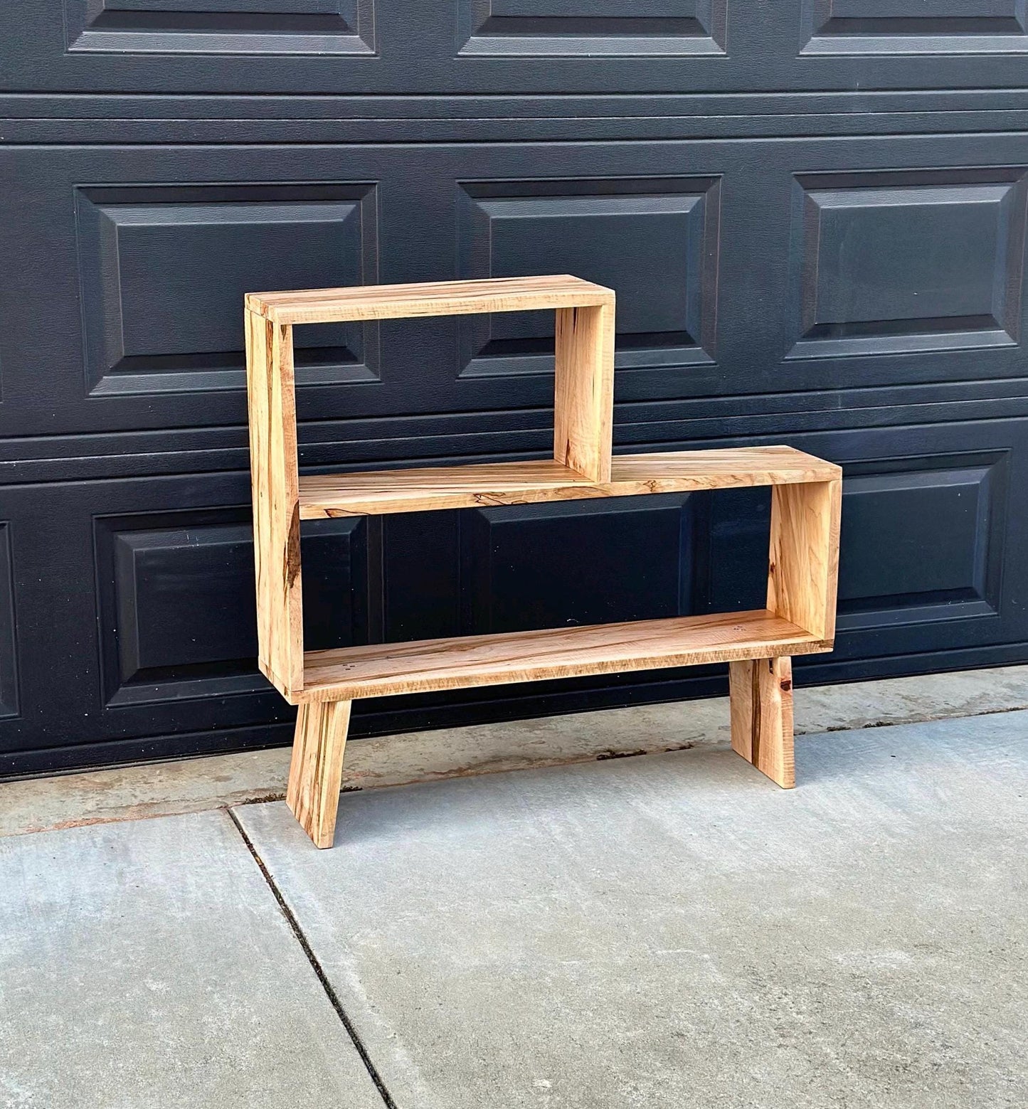 Handmade Curly Ambrosia Maple Solid Wood Modular Asymmetrical Bookshelf