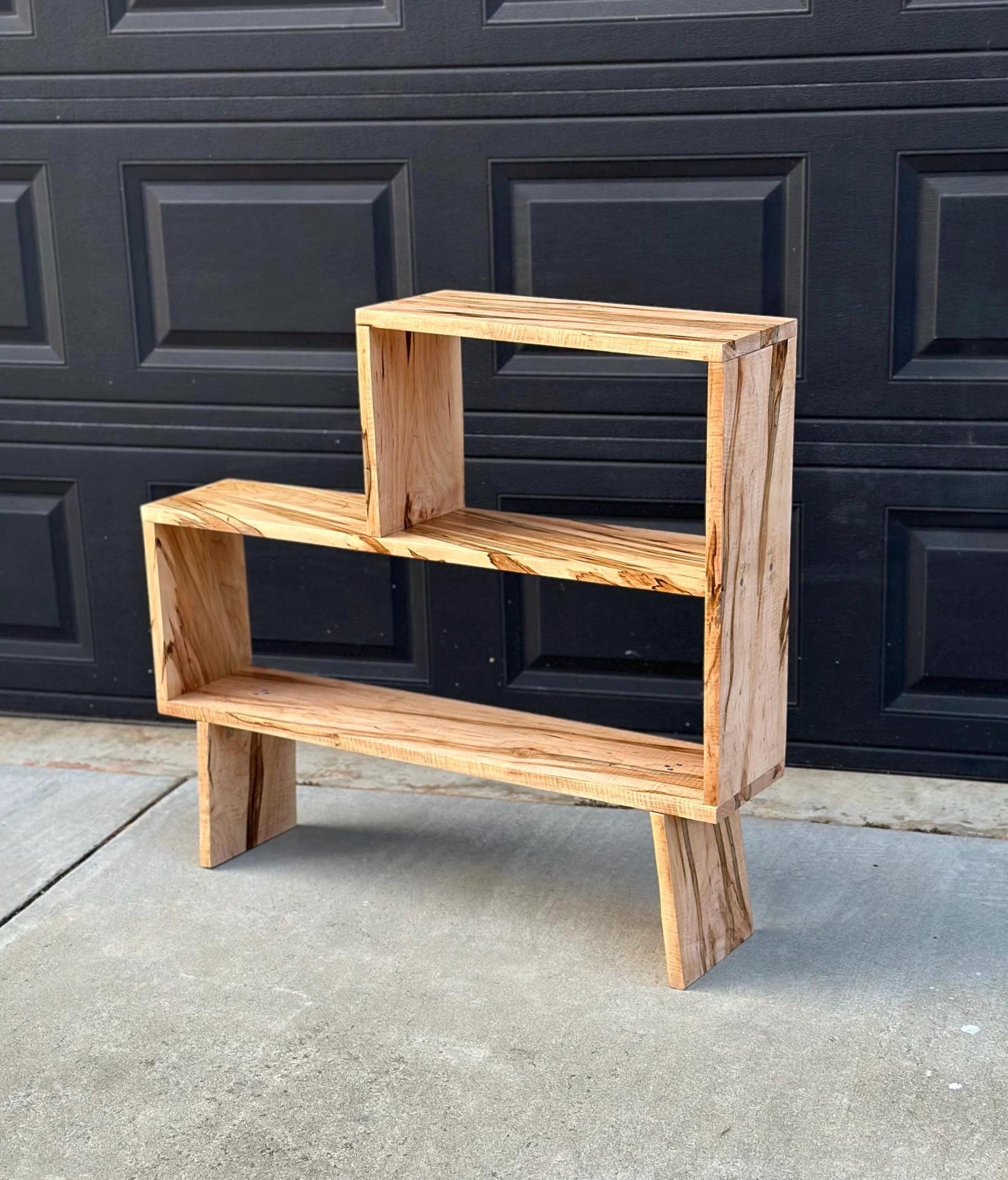 Handmade Curly Ambrosia Maple Solid Wood Modular Asymmetrical Bookshelf