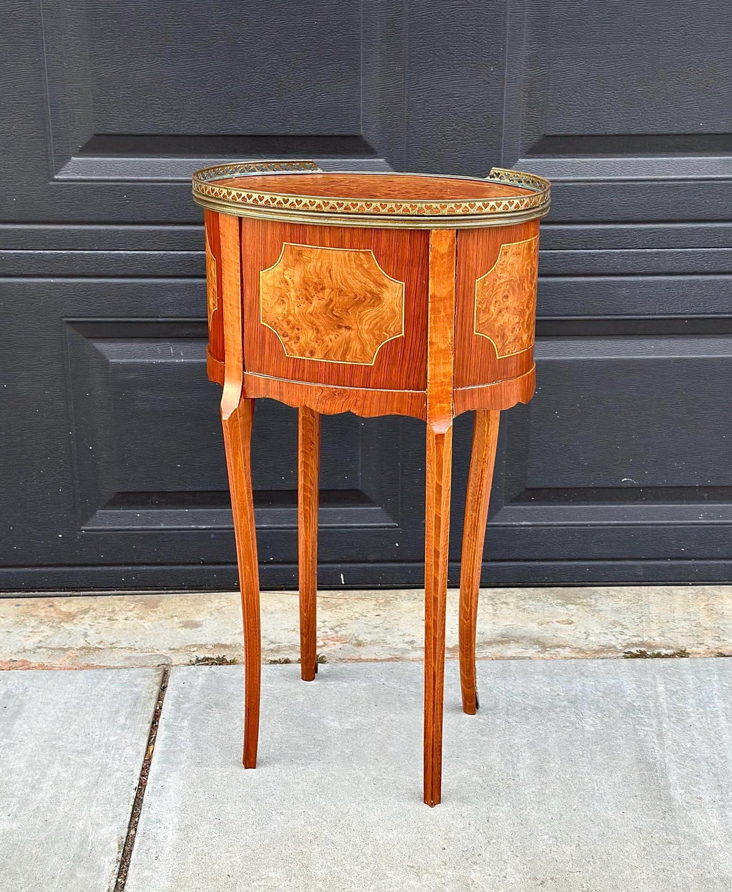 Antique Late 1800's French Banded Walnut Burlwood Cast Brass Side Table