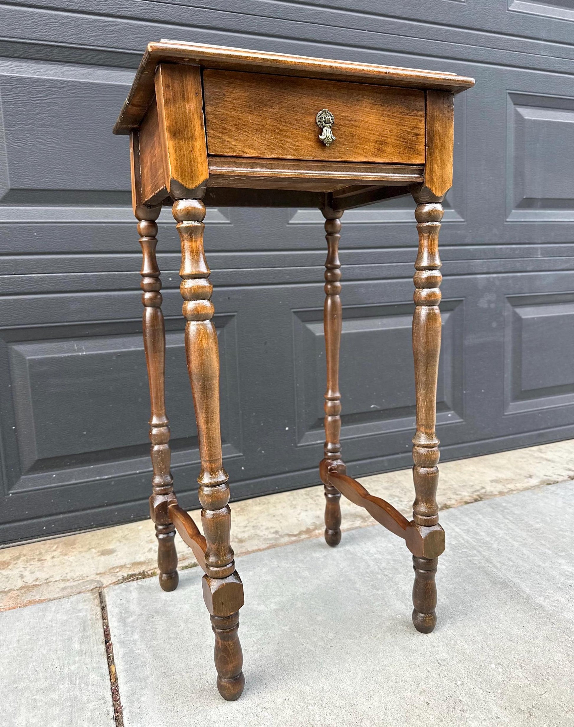 Antique Late 1800's Solid Wood Single Drawer Cherry Side Table