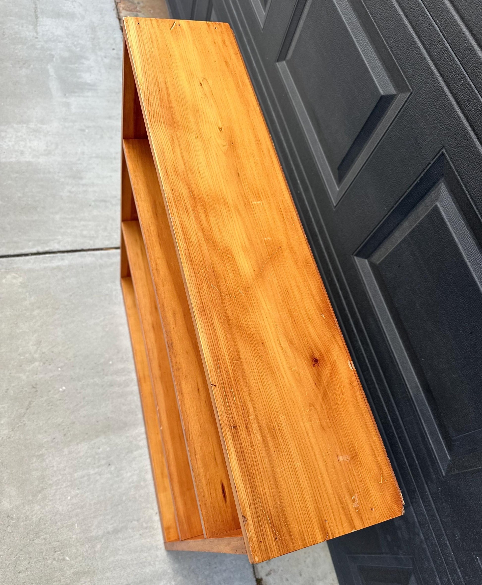 Vintage Mid 1900's Solid Wood Three Tier Bookcase Narrow Bookshelf