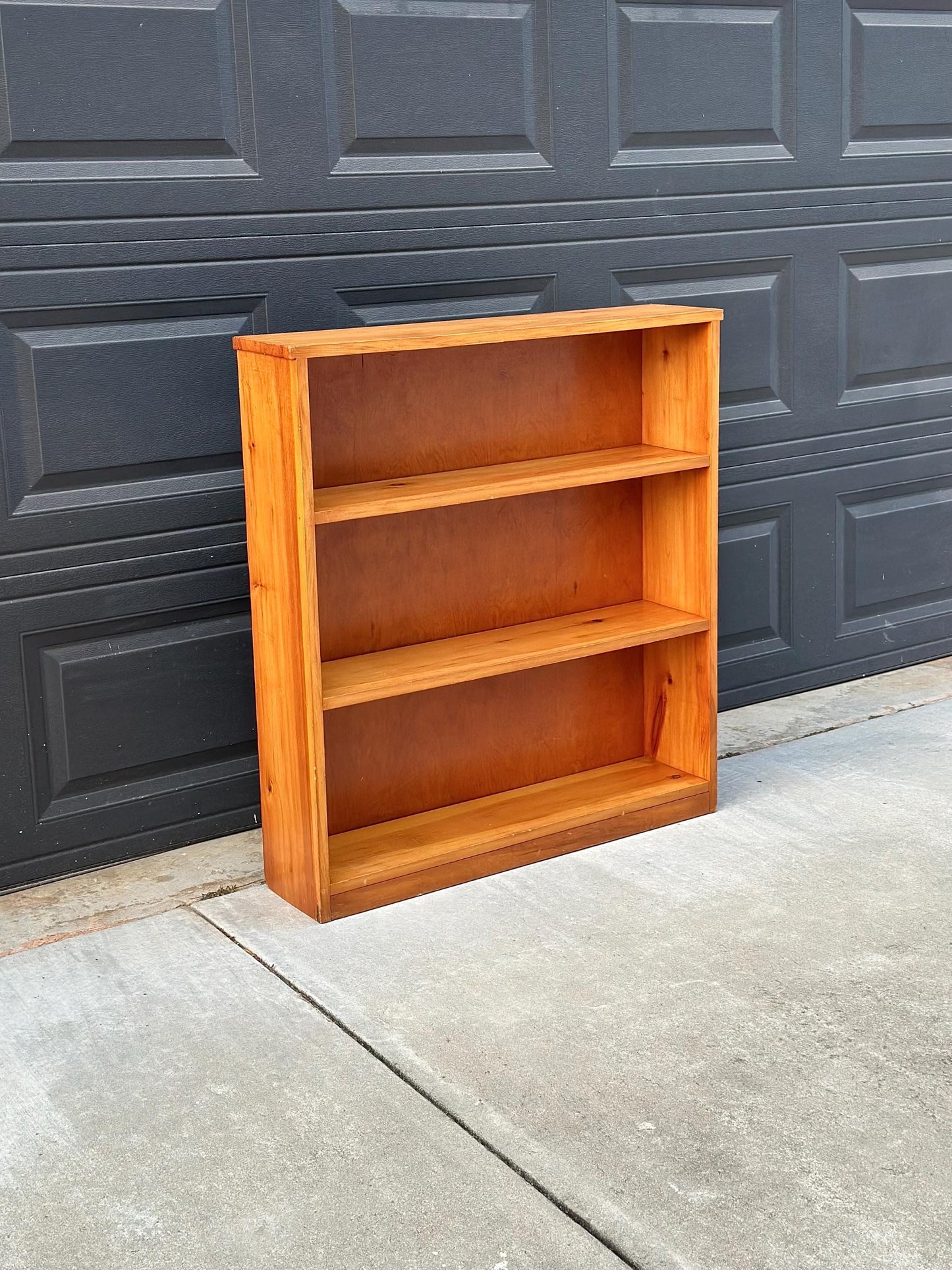 Vintage Mid 1900's Solid Wood Three Tier Bookcase Narrow Bookshelf