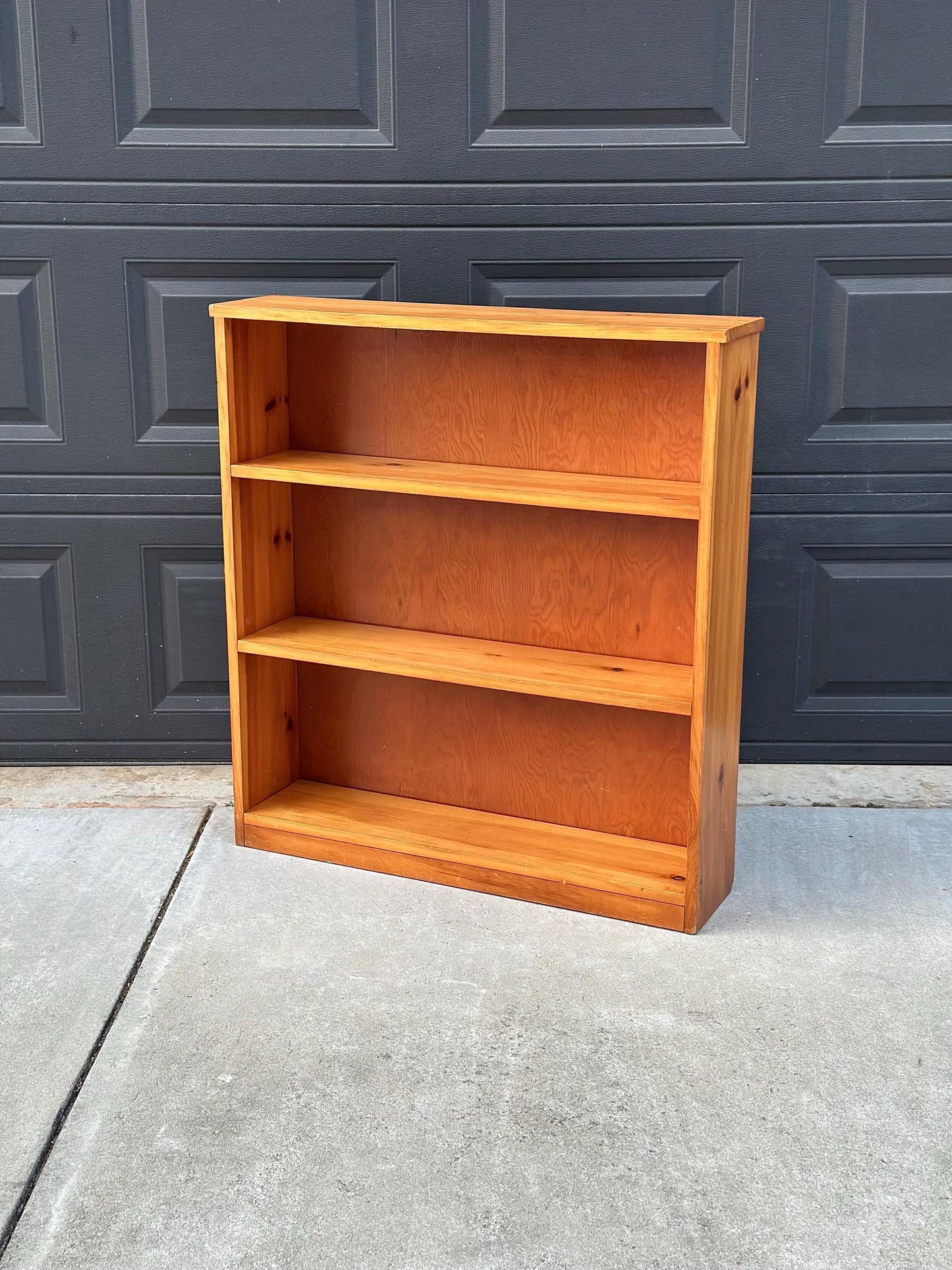 Vintage Mid 1900's Solid Wood Three Tier Bookcase Narrow Bookshelf