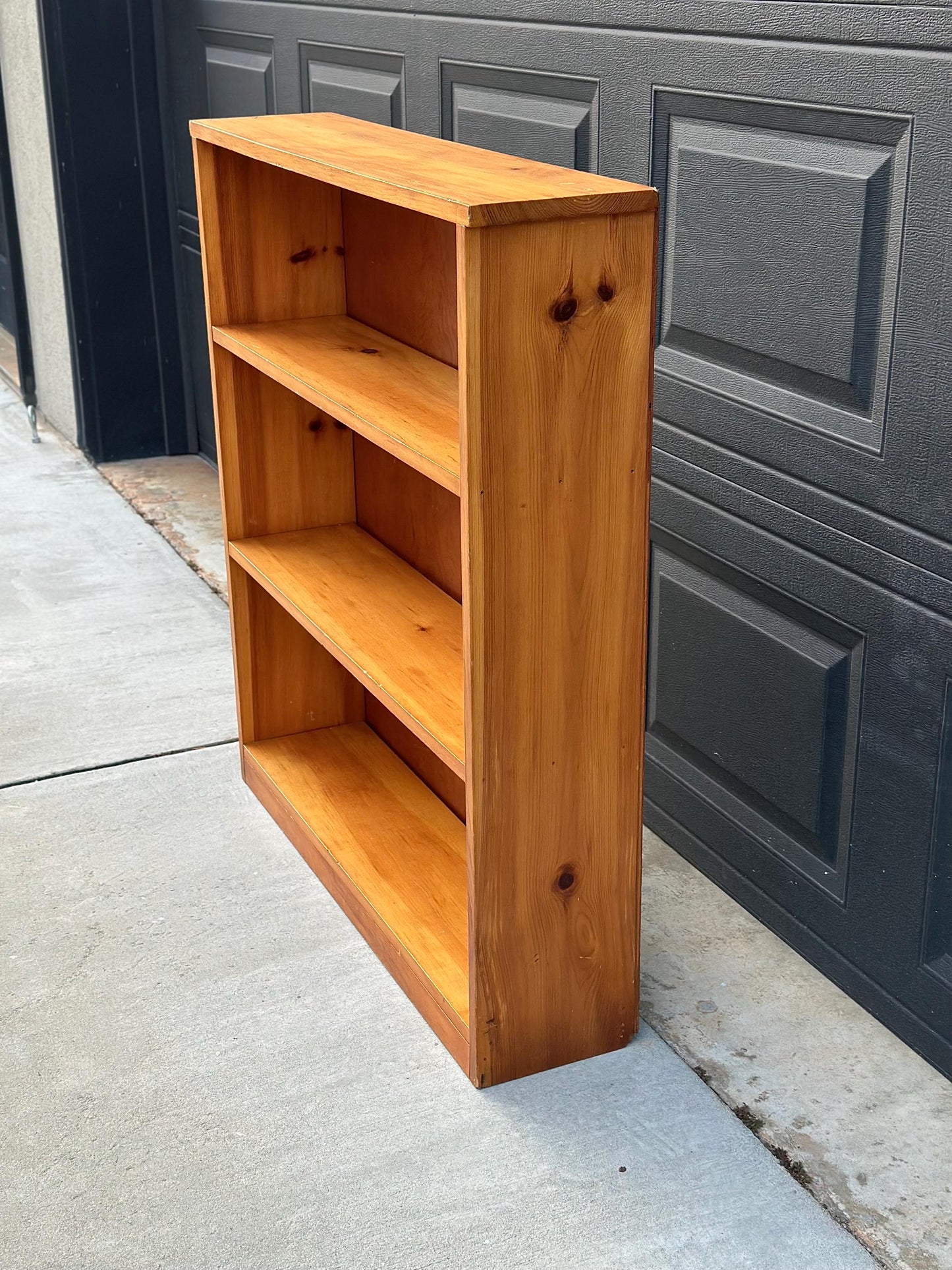 Vintage Mid 1900's Solid Wood Three Tier Bookcase Narrow Bookshelf
