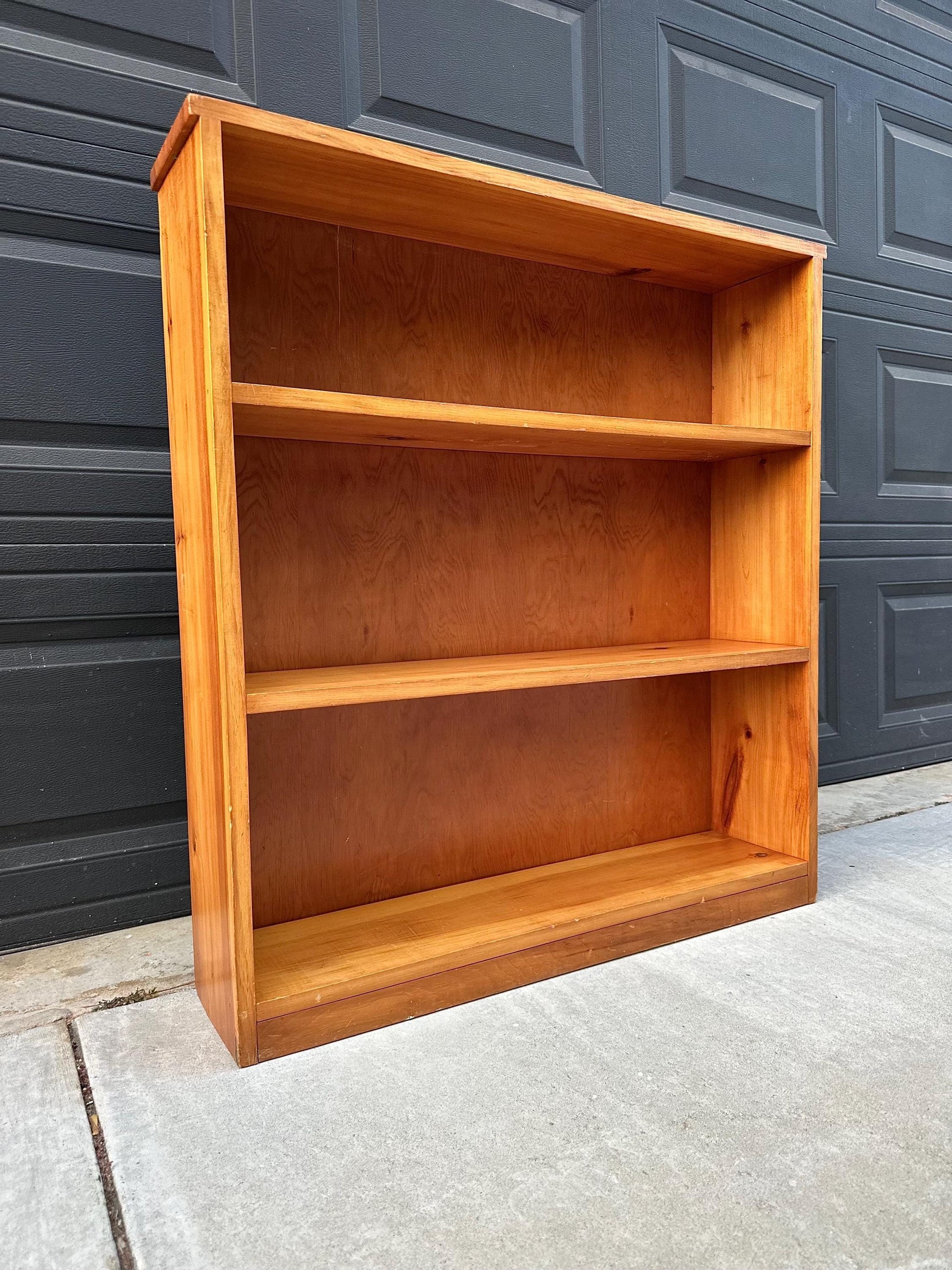 Vintage Mid 1900's Solid Wood Three Tier Bookcase Narrow Bookshelf