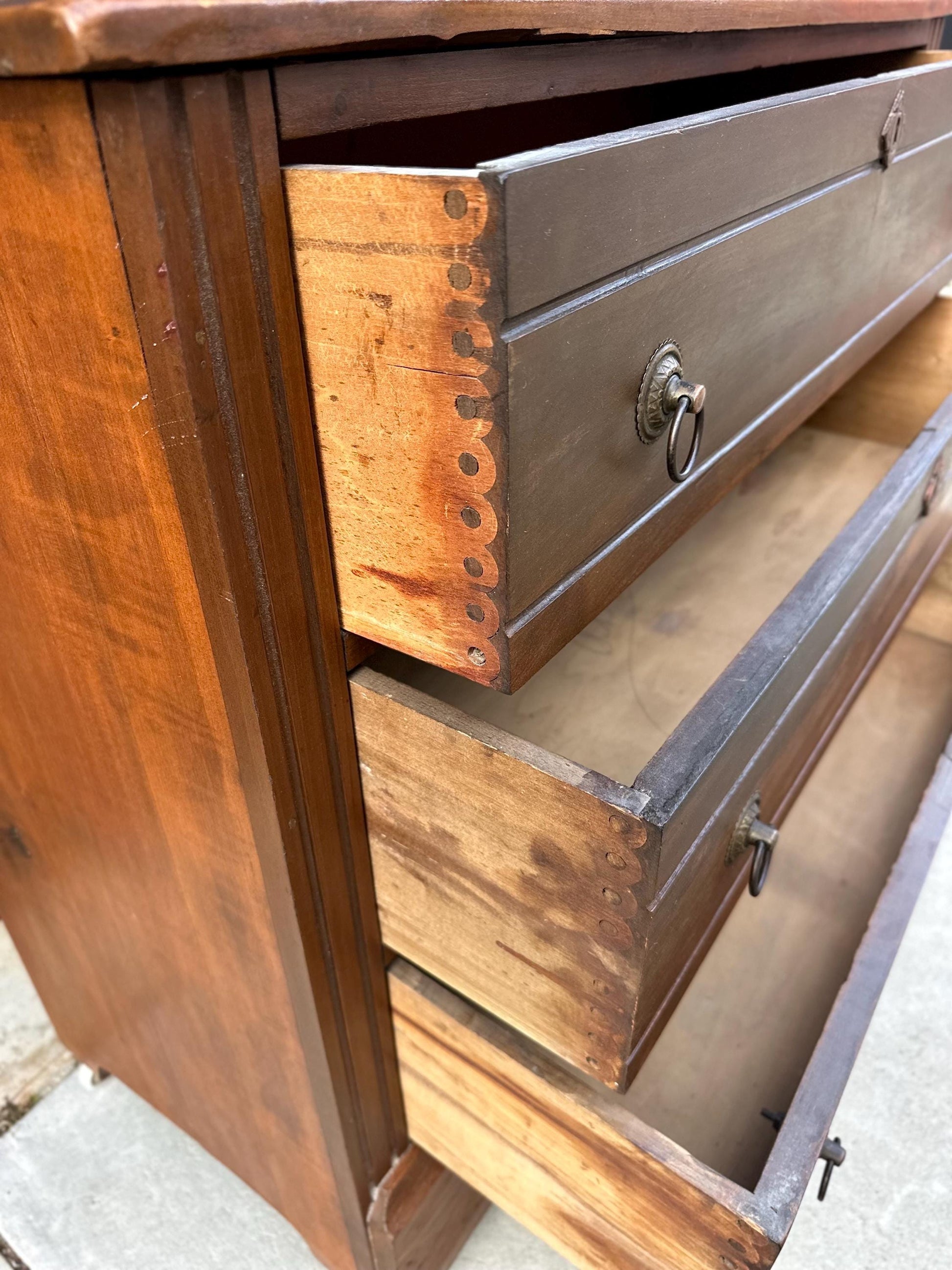 Antique Late 1800's Solid Wood Eastlake Victorian Walnut Chest of Drawers on Casters