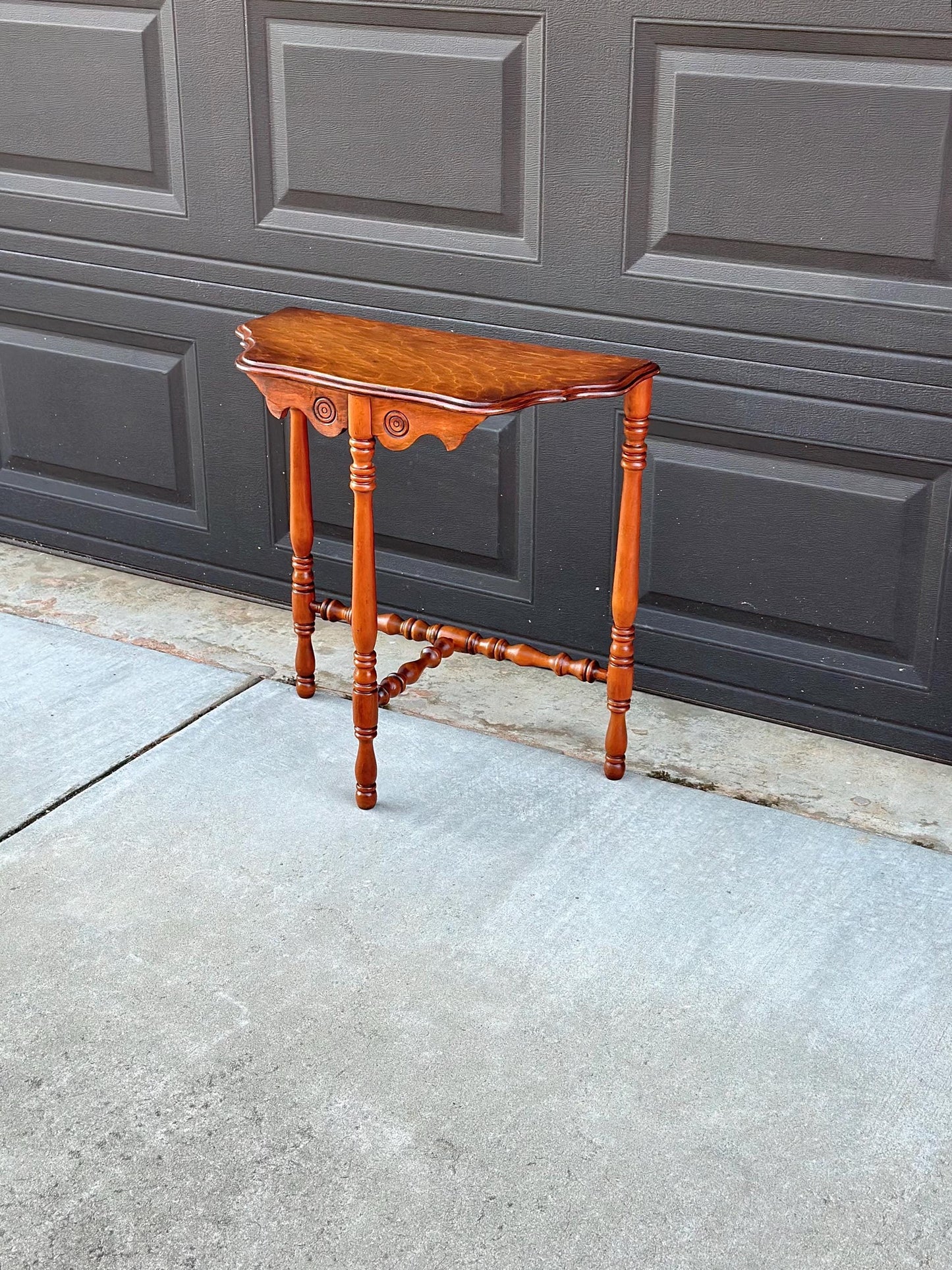 Antique Late 1800's Cherry & Maple Solid Wood Half Moon Side Table
