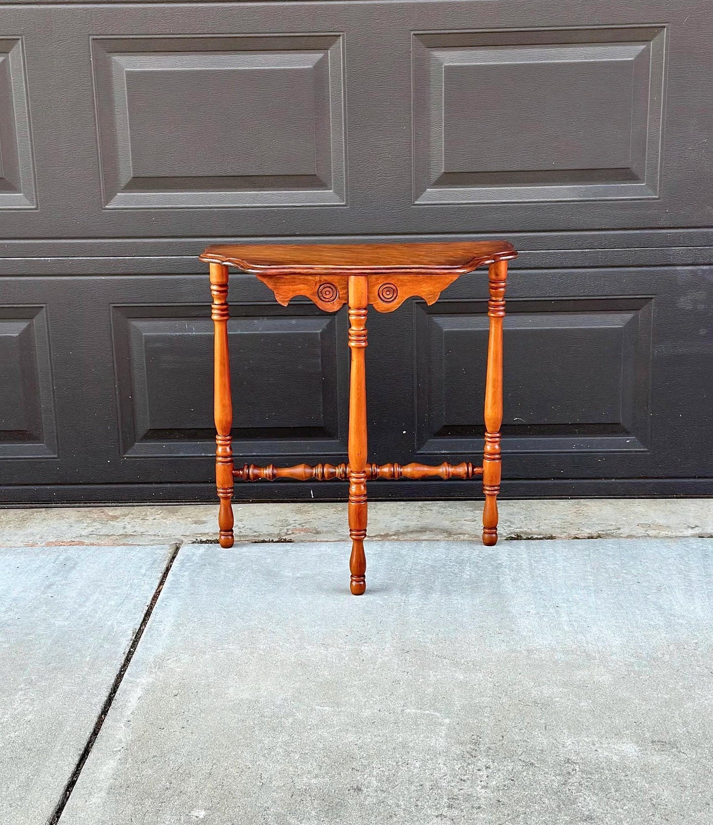 Antique Late 1800's Cherry & Maple Solid Wood Half Moon Side Table