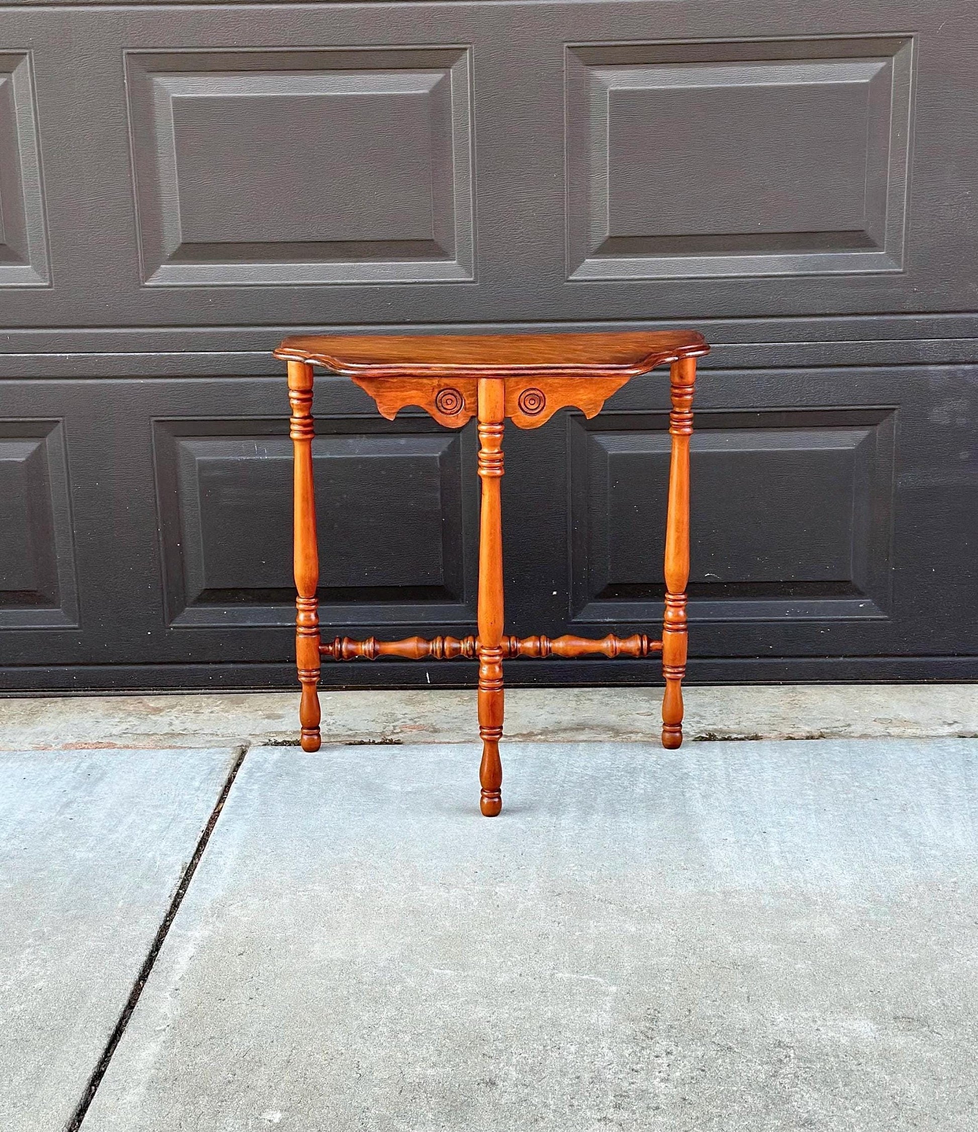 Antique Late 1800's Cherry & Maple Solid Wood Half Moon Side Table