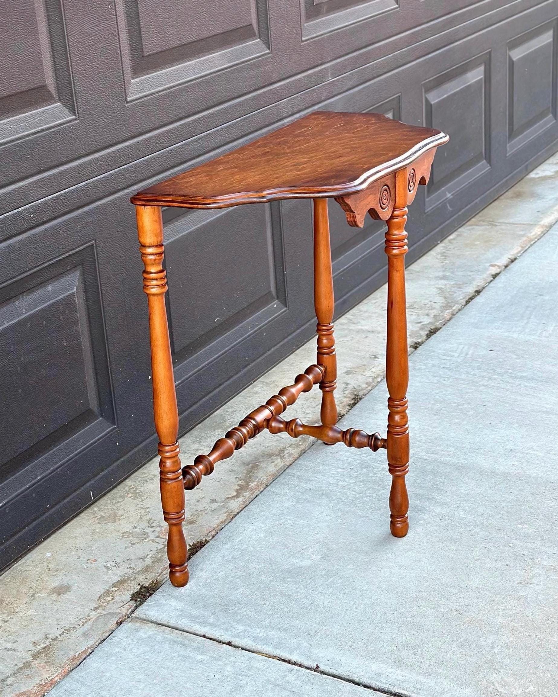Antique Late 1800's Cherry & Maple Solid Wood Half Moon Side Table